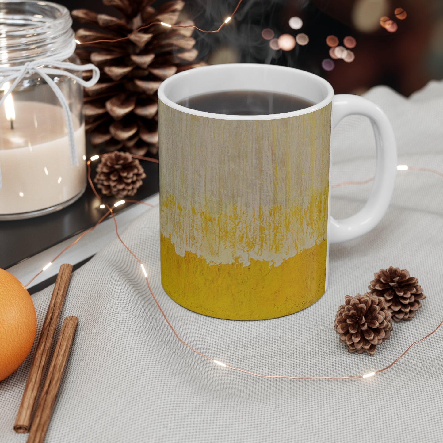 Mug  Abstract Yellow Paint Brushstroke Ceramic Coffee Cup