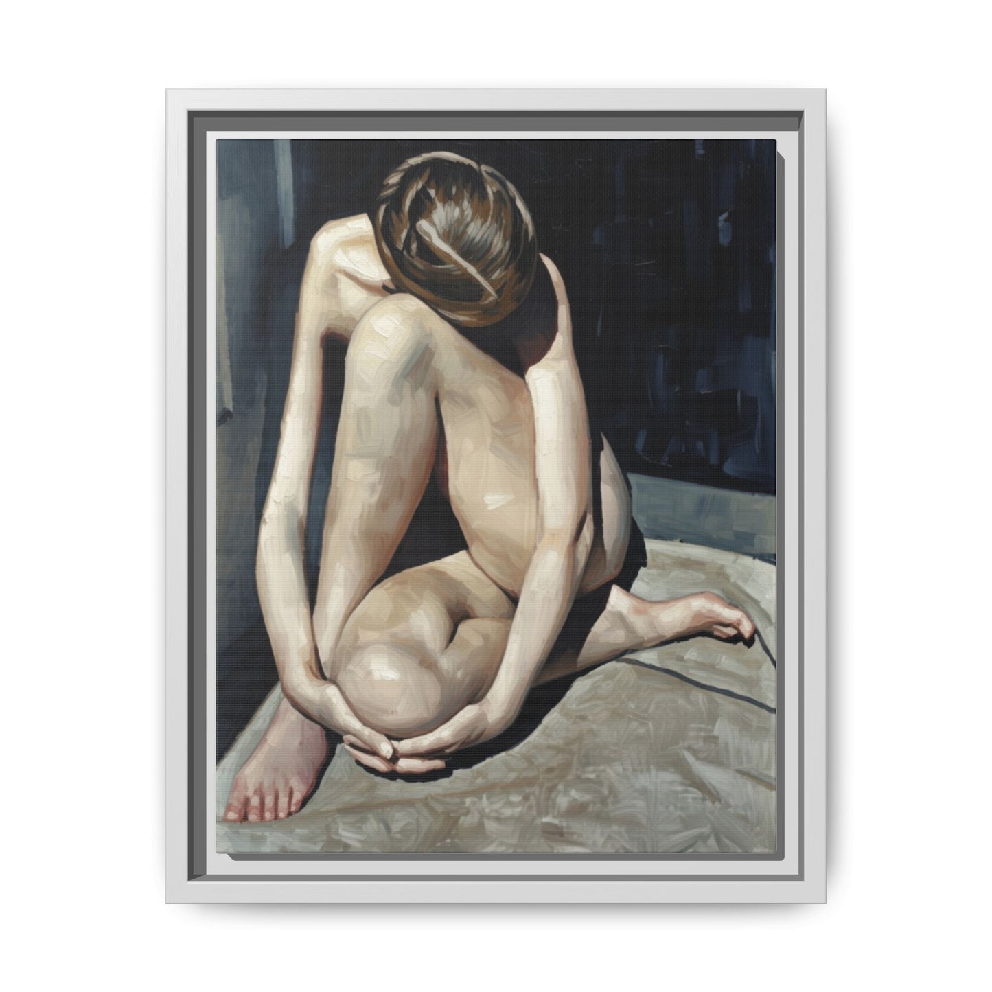 Framed Matte Canvas Print Contemplative Nude Figure Art
