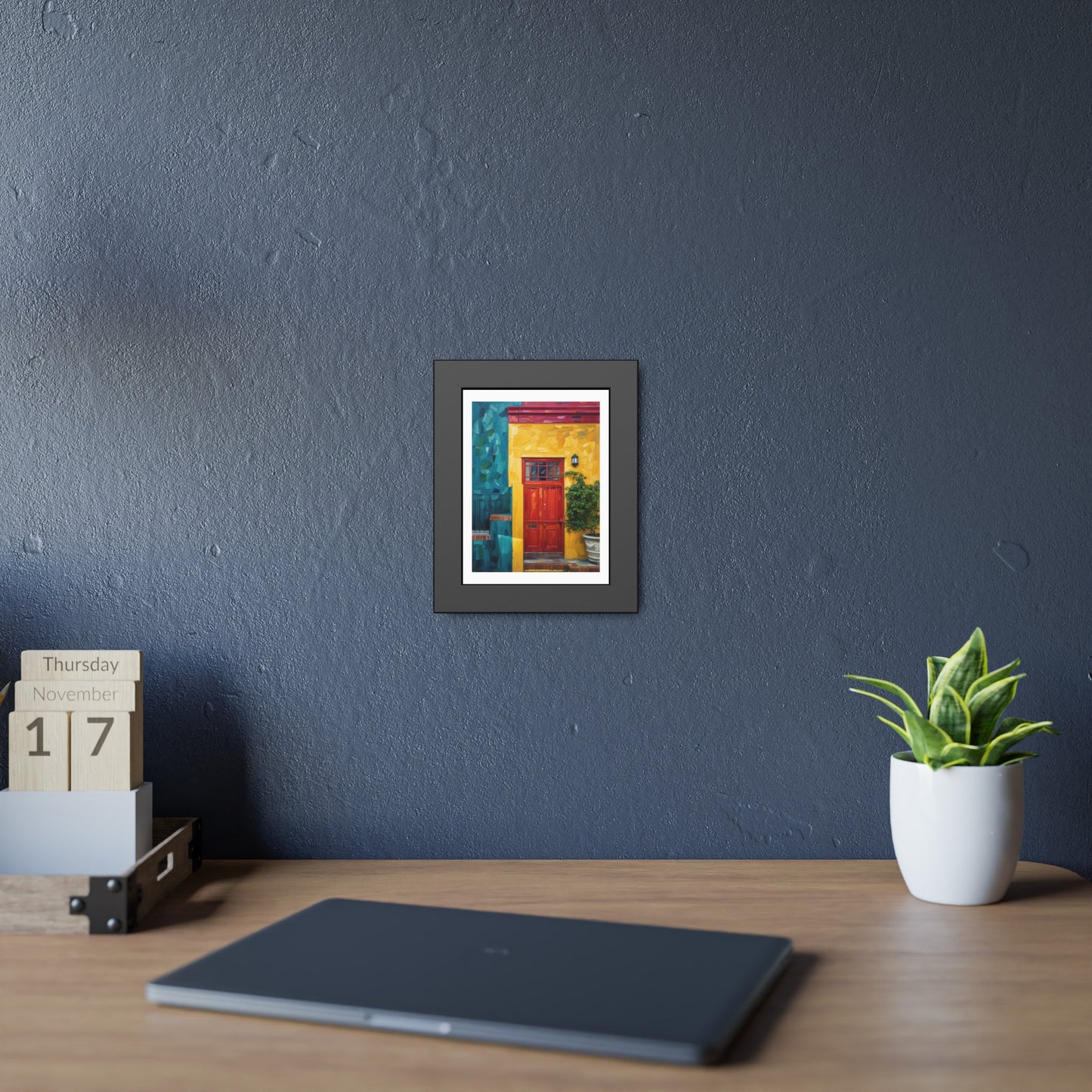 Framed Art Print - Vibrant Red Door Street Scene Poster