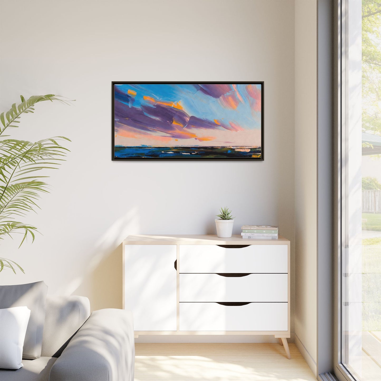 Framed Matte Canvas Abstract Seascape Sunset Art Print