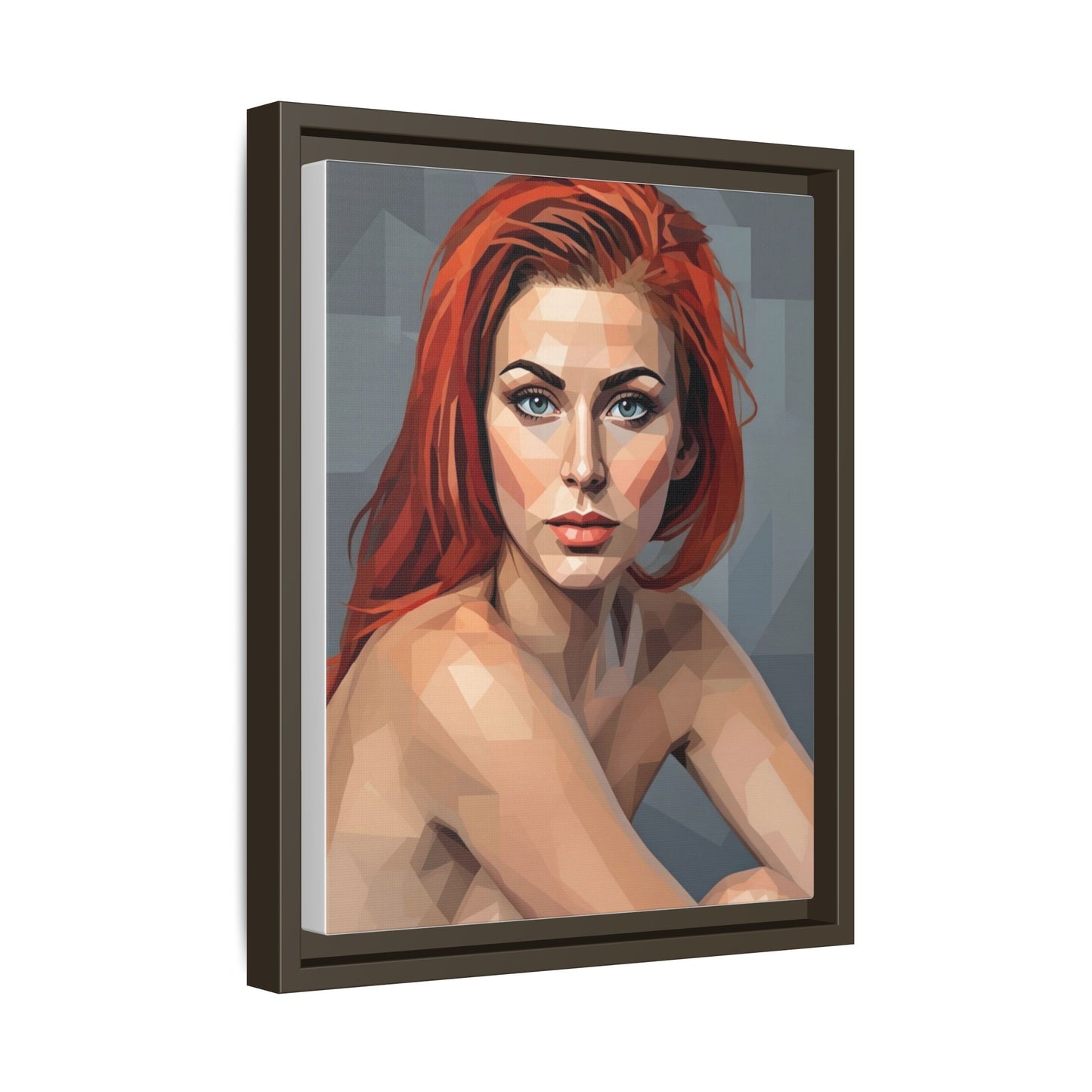 Framed Matte Canvas Portrait — Geometric Redhead Wall Art