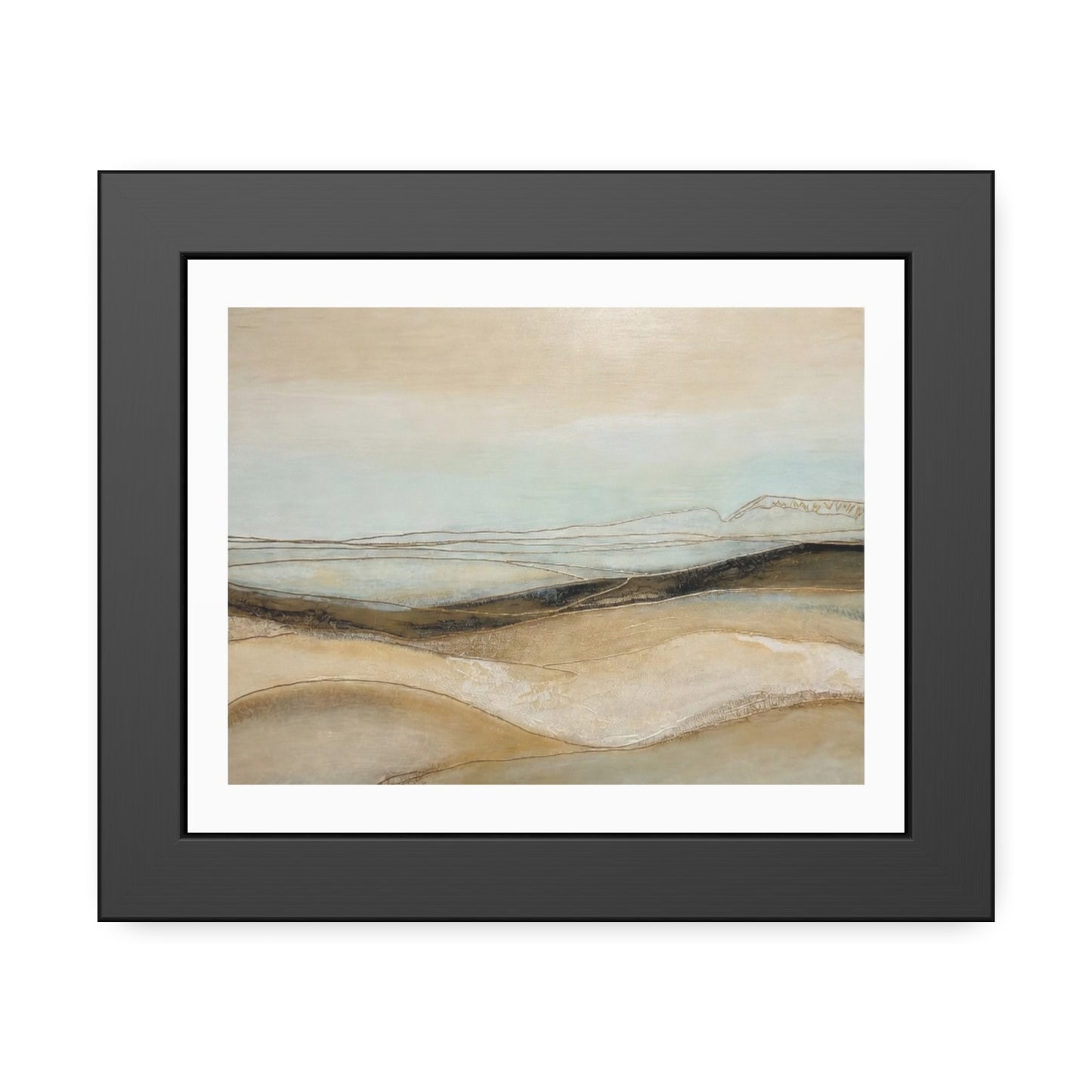 Framed Poster - Neutral Abstract Landscape Wall Art, Calming Coastal Tones for Living Room or Office
