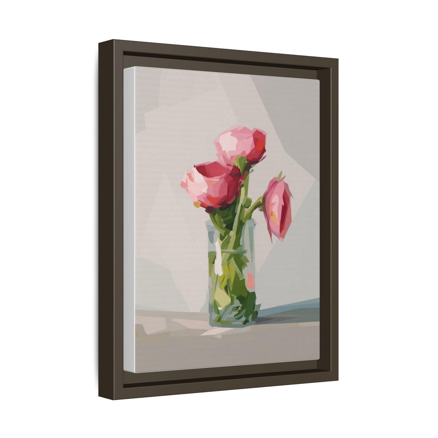 Framed Canvas Art — Pink Roses in Vase, Modern Floral Wall Print