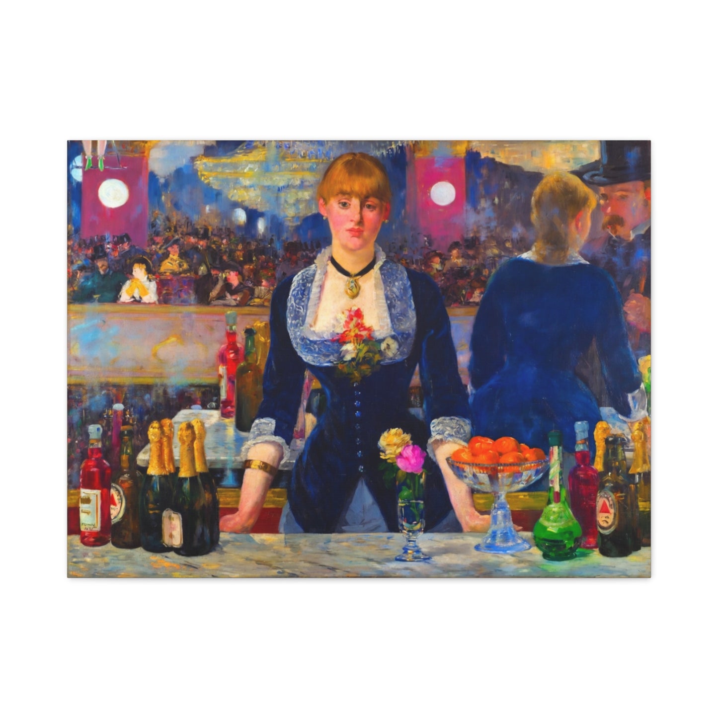 Bar at the Folies-Bergère Matte Canvas Print — Édouard Manet Style Barmaid Wall Art
