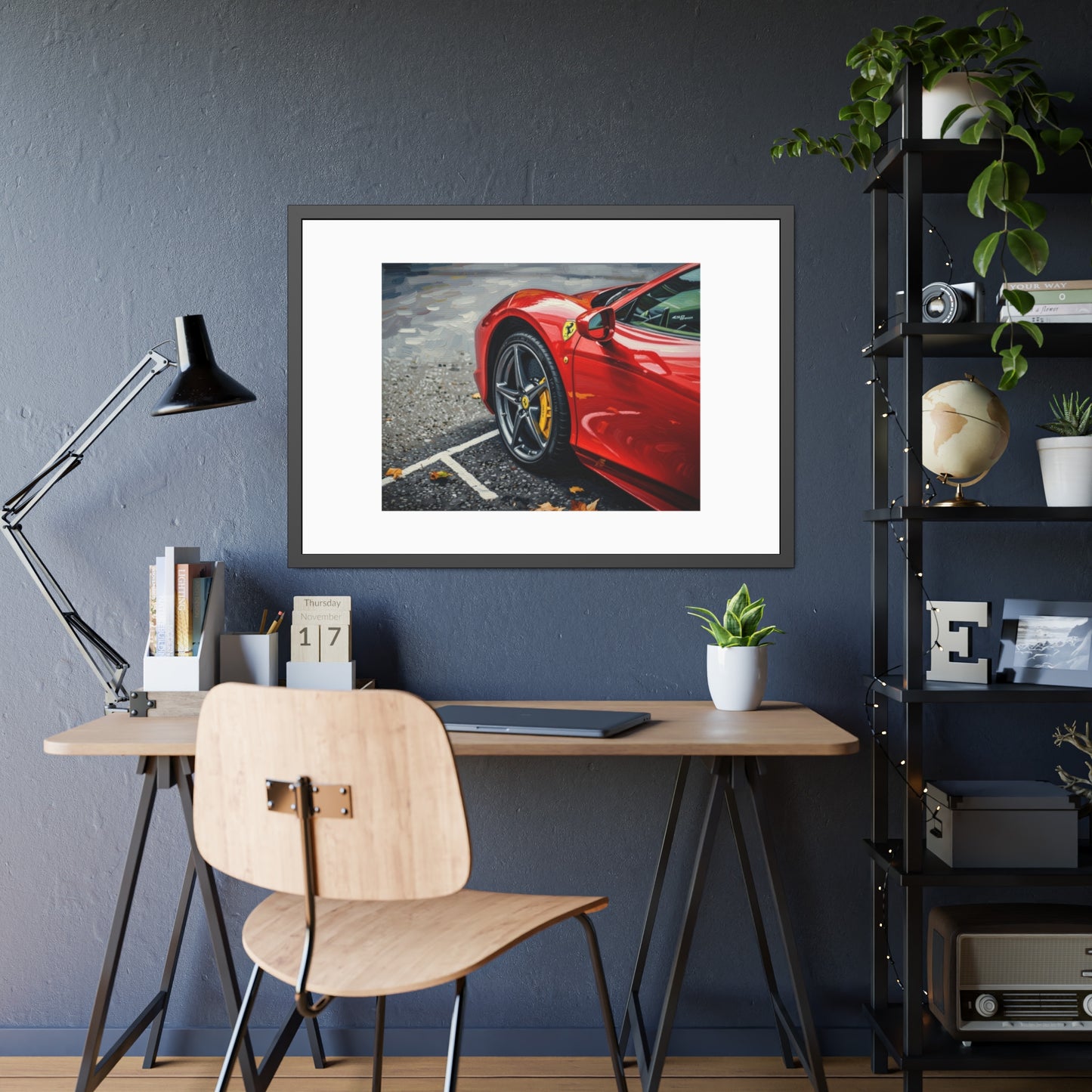 Framed Poster - Red Sports Car Photo, Modern Automotive Wall Art