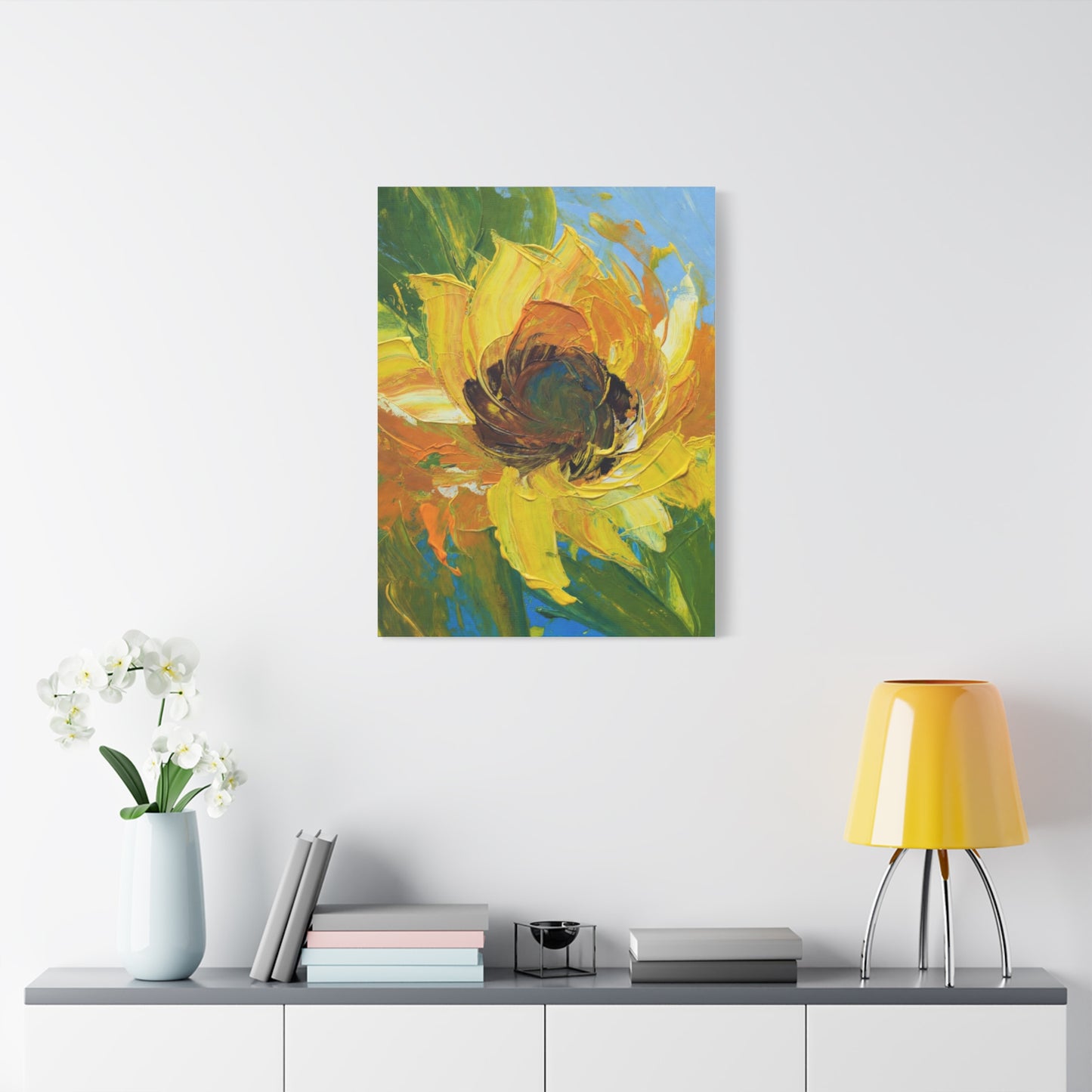 Sunflower Abstract Matte Canvas Wall Art — Bright Floral Painting on Stretched Canvas