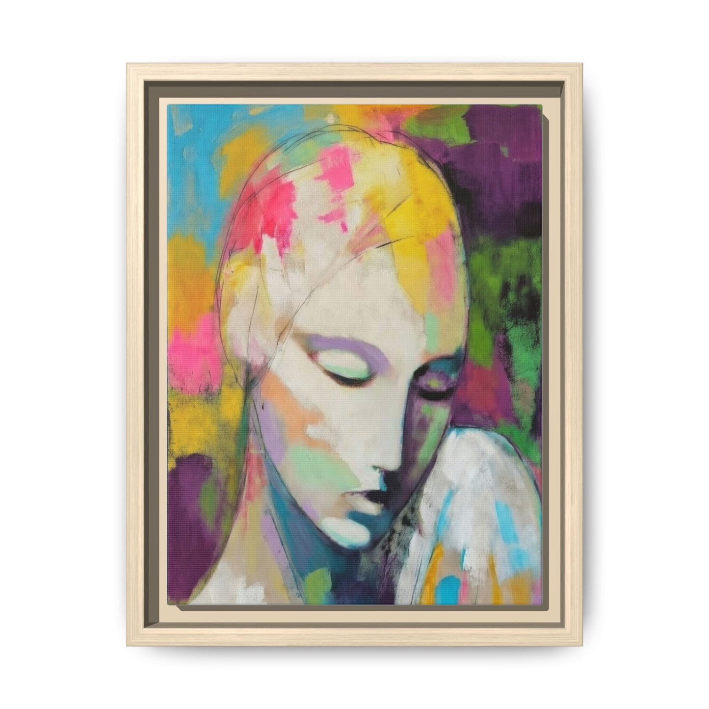 Framed Matte Canvas Art - Colorful Abstract Portrait
