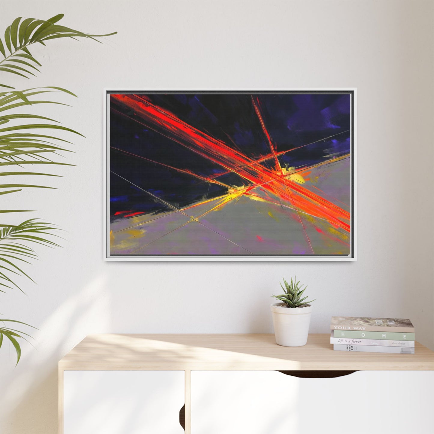Abstract Red Streaks Framed Matte Canvas Art — Modern Multi‑Color Wall Decor