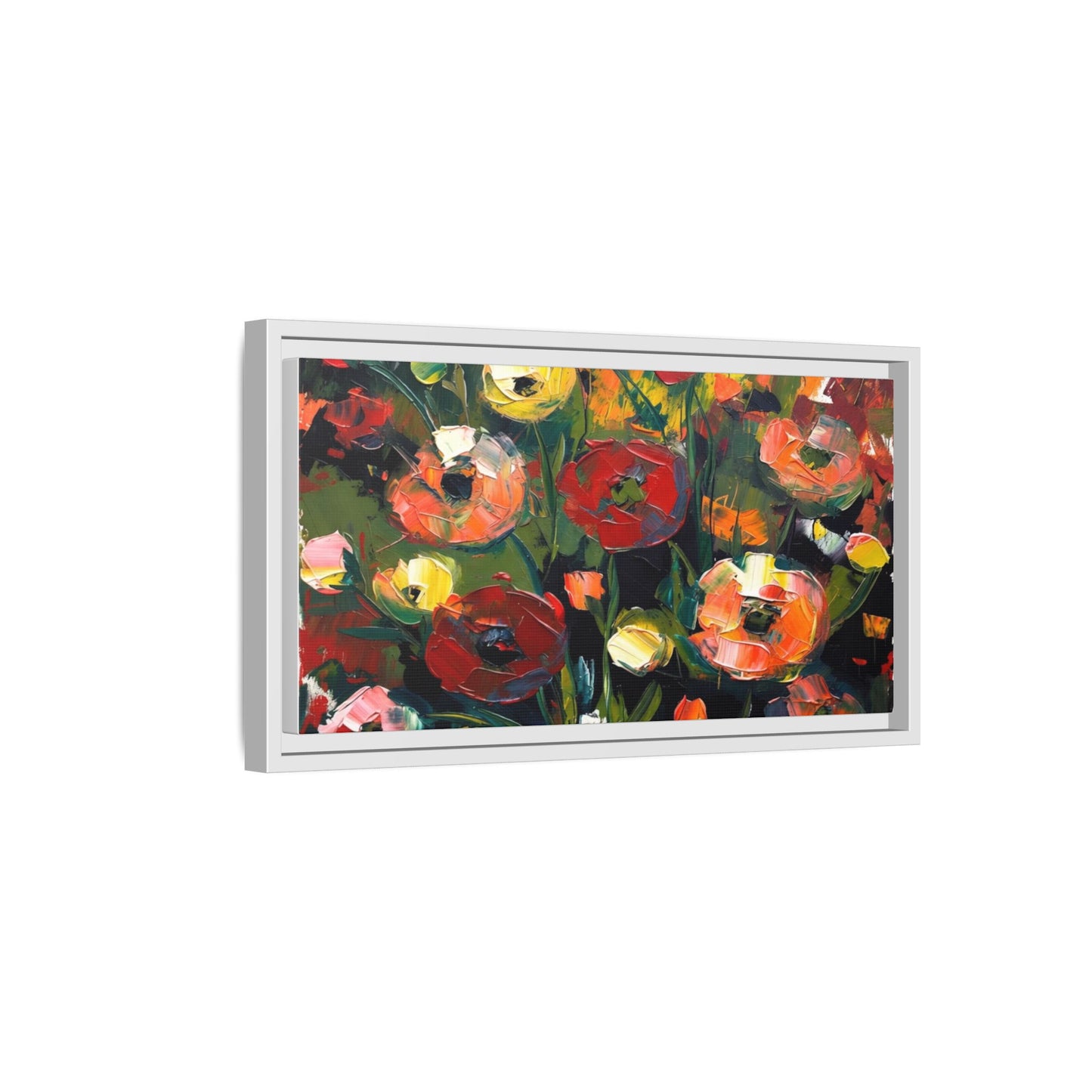 Framed Floral Canvas Print — Vibrant Abstract Poppies Wall Art