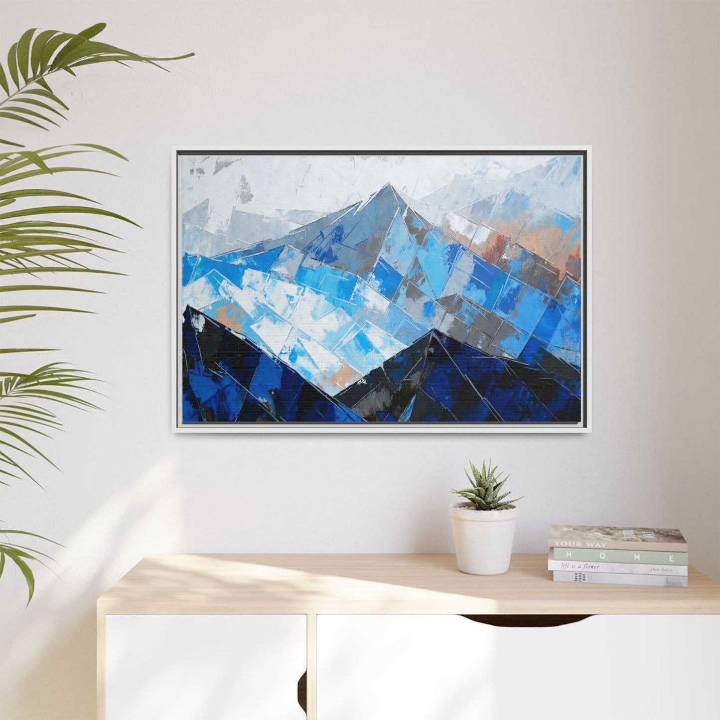 Framed Matte Canvas Blue Mountain Abstract Wall Art