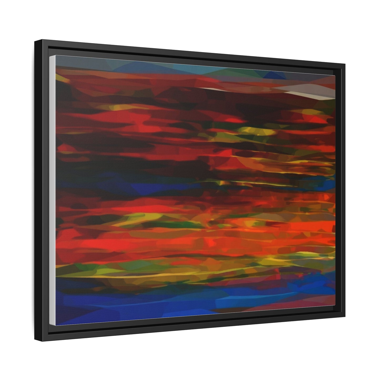 Abstract Multi-Color Matte Canvas Framed Wall Art — Bold Red & Blue Modern Painting