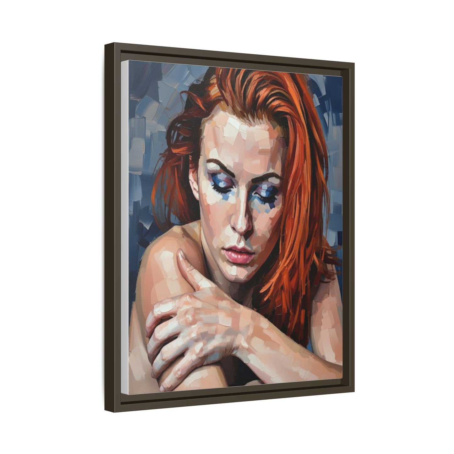 Framed Matte Canvas Art – Contemplative Redhead Portrait