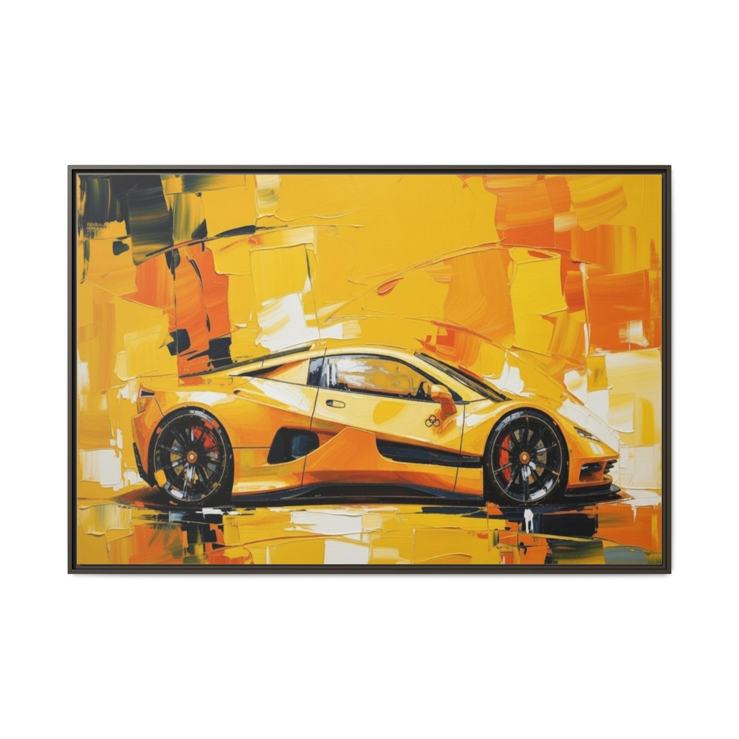 Yellow Sports Car Abstract Matte Canvas Framed Print