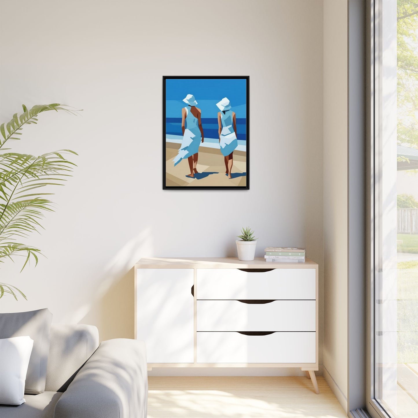 Seaside Stroll Matte Canvas Framed Print — Coastal Beach Art