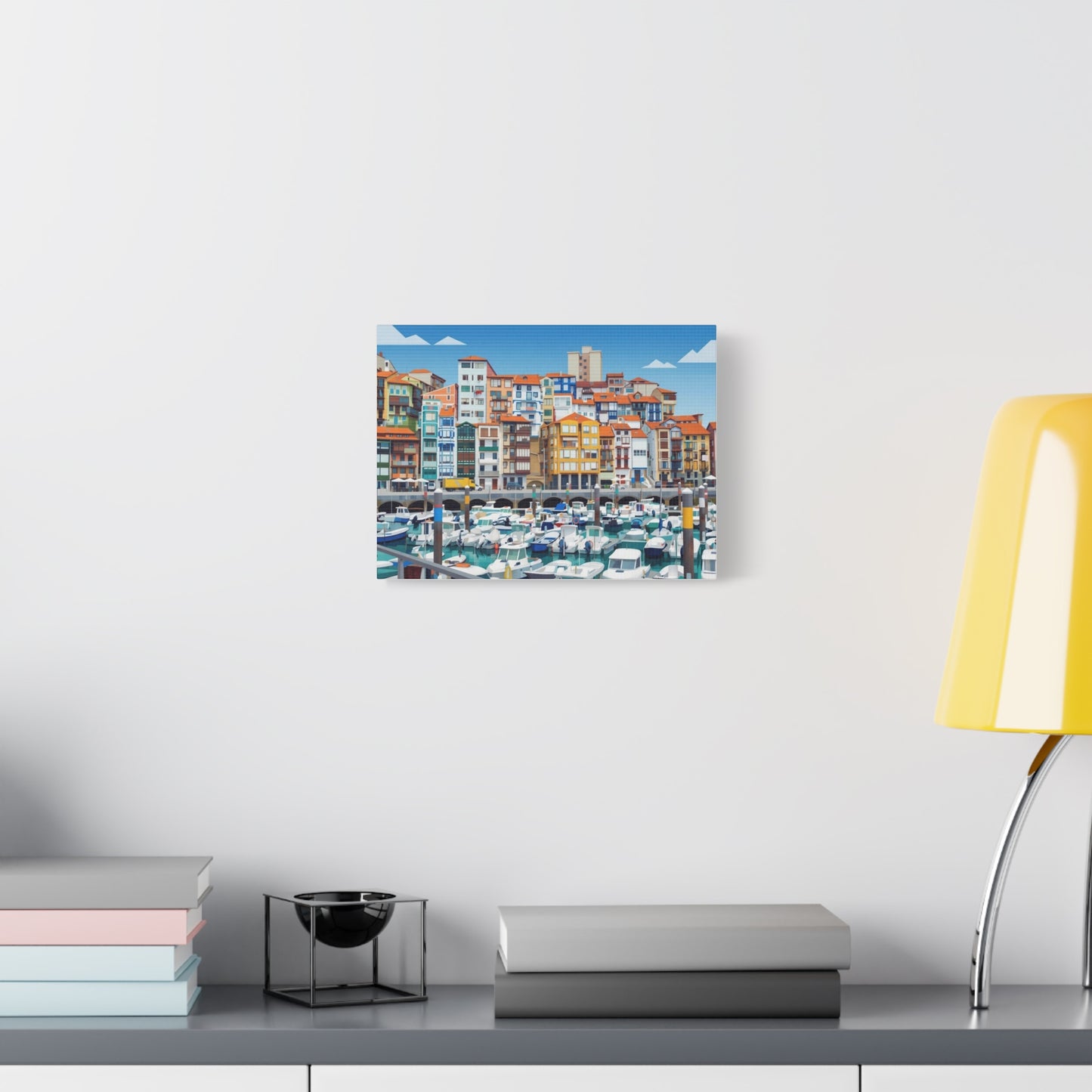 Colorful Coastal Harbor Matte Canvas Print — Stretched Wall Art