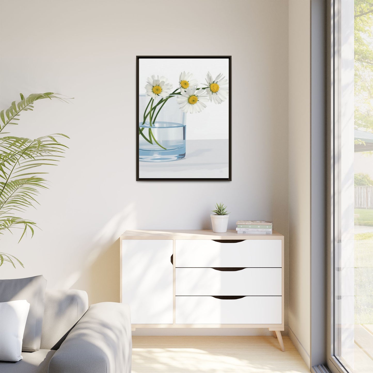 Framed Daisy Canvas Print — Minimal Botanical Wall Art