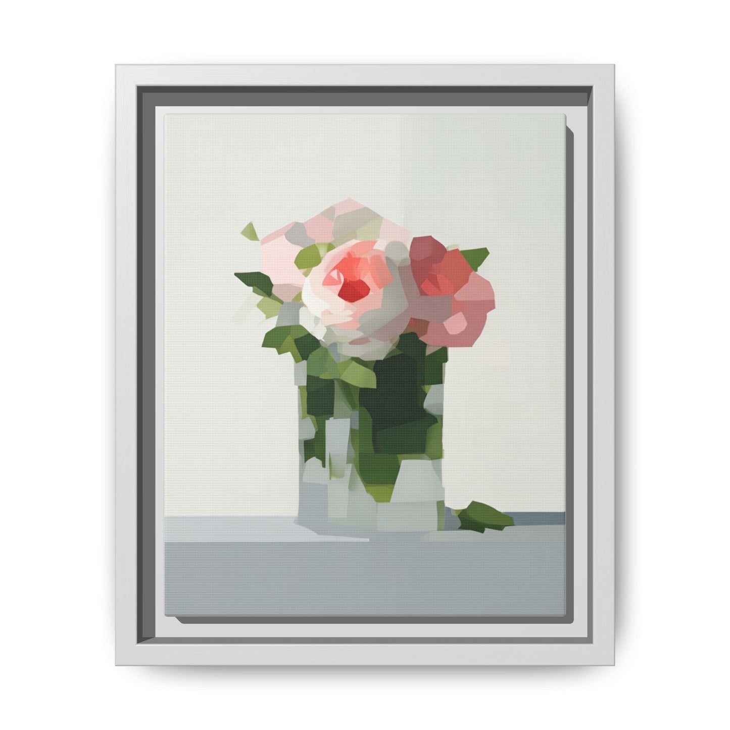 Framed Floral Canvas Print — Modern Pink Roses Still Life