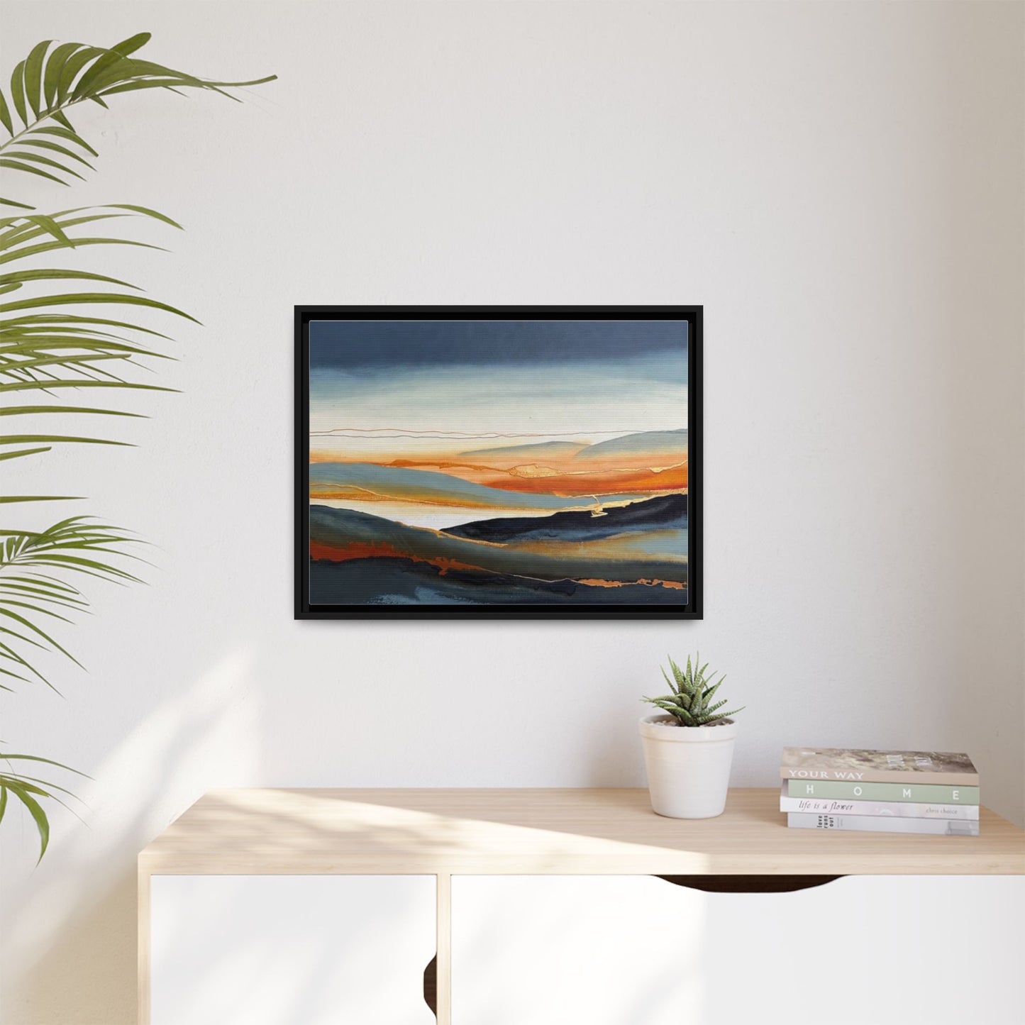 Framed Matte Canvas: Abstract Coastal Sunset Landscape Wall Art