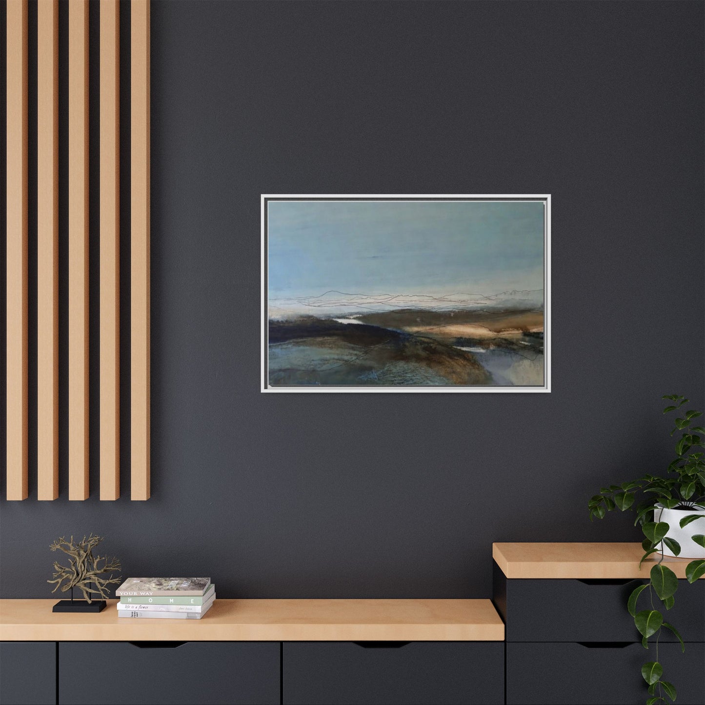 Framed Matte Canvas Wall Art — Serene Abstract Blue Landscape