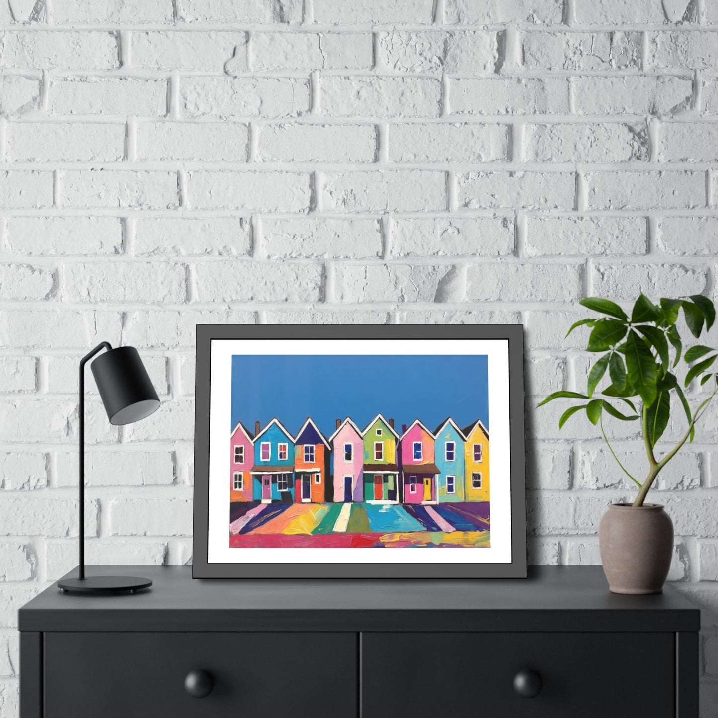 Framed Poster Colorful Row of Houses Wall Art