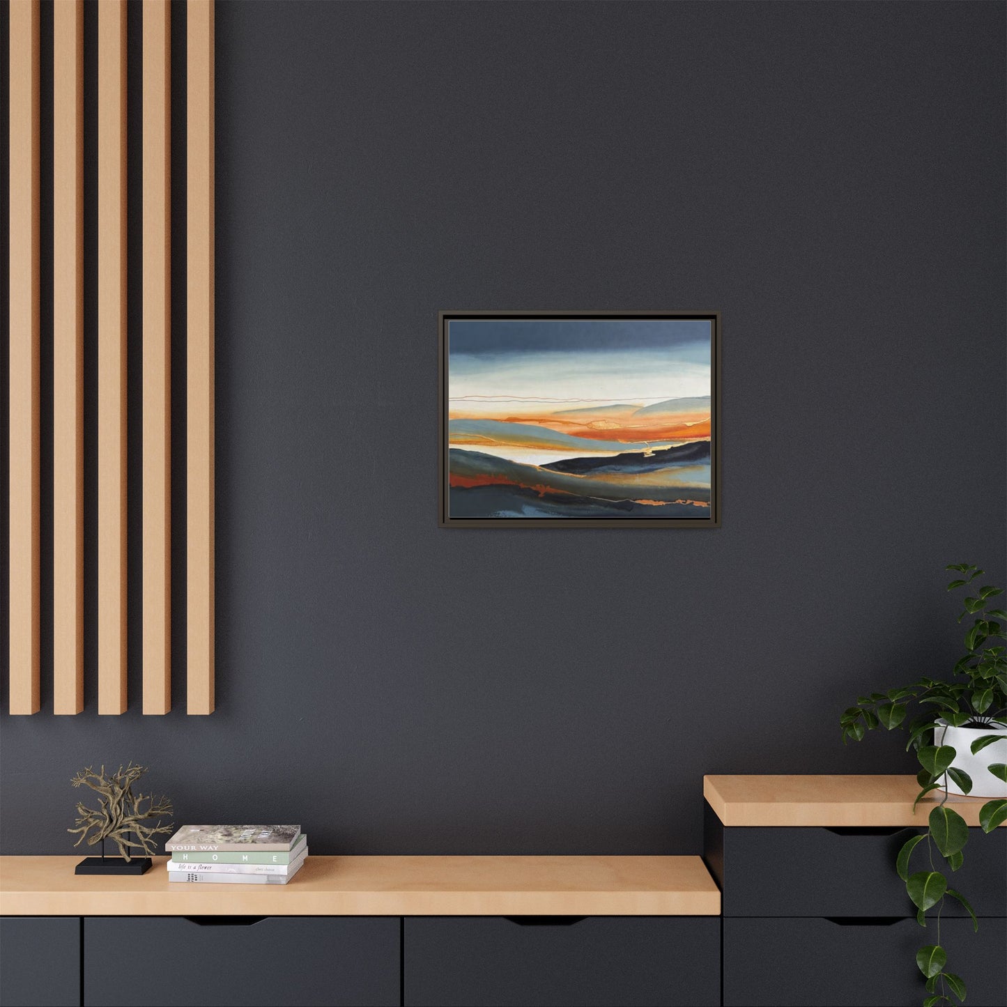 Framed Matte Canvas: Abstract Coastal Sunset Landscape Wall Art