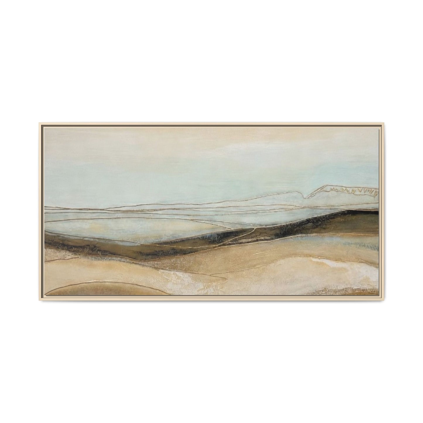 Framed Matte Canvas Wall Art — Neutral Abstract Landscape in Soft Blues & Earth Tones