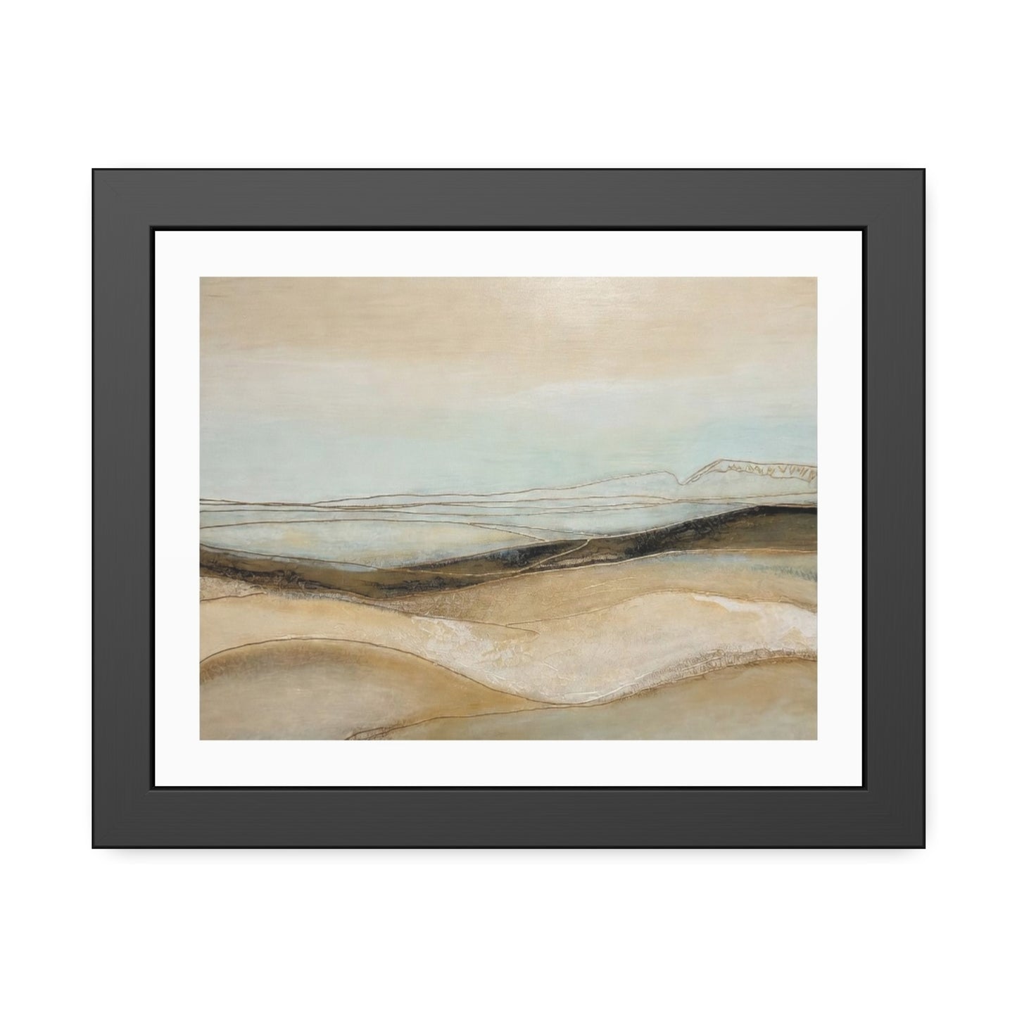 Framed Poster - Neutral Abstract Landscape Wall Art, Calming Coastal Tones for Living Room or Office