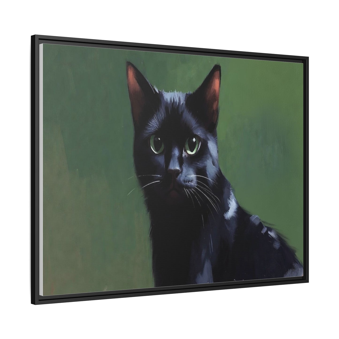 Framed Black Cat Portrait Canvas — Matte Multi-Color Wall Art