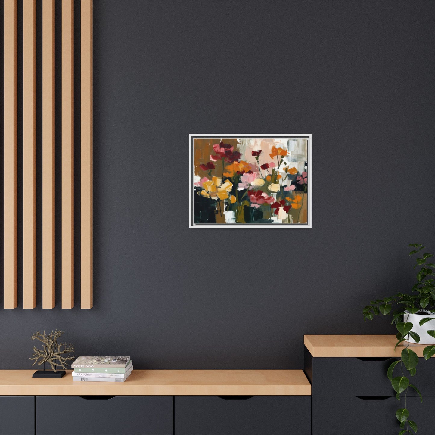 Framed Matte Canvas Floral Abstract Wall Art