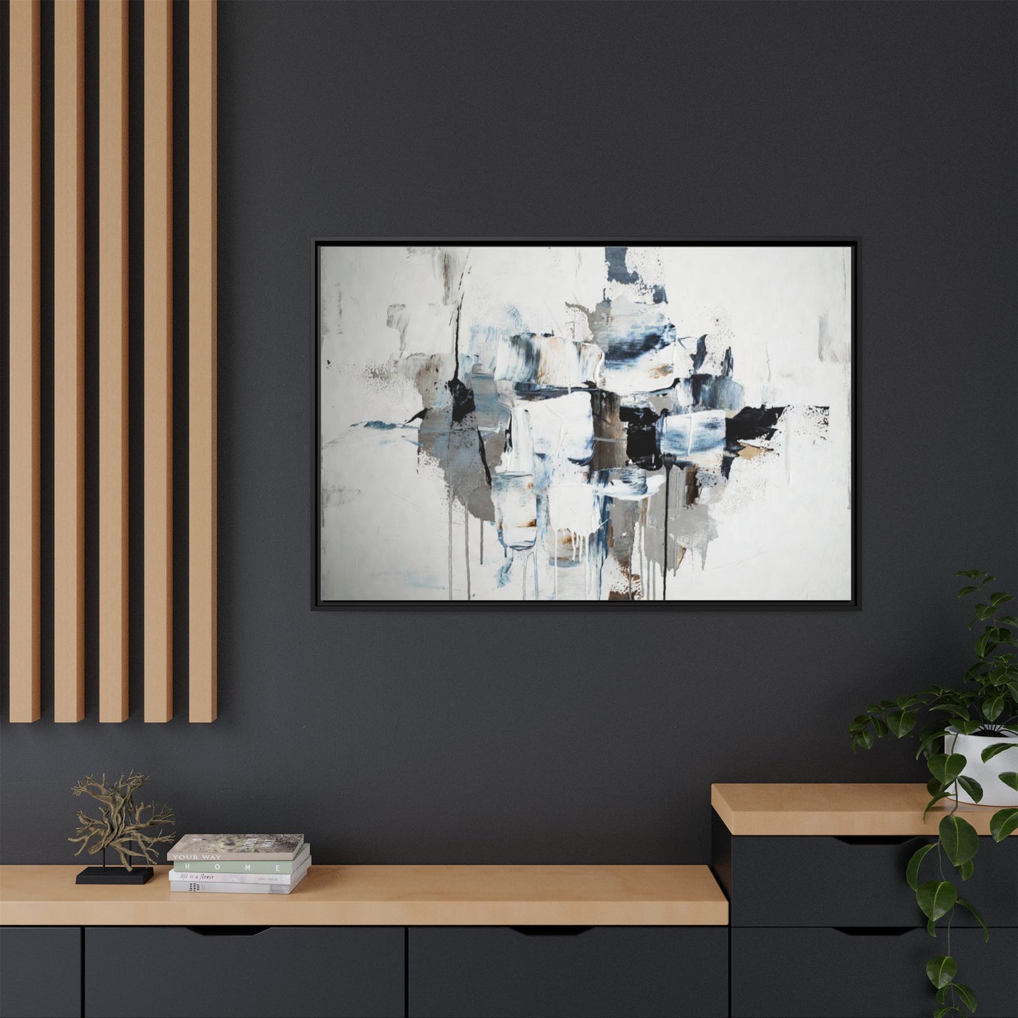 Framed Abstract Canvas Art — Blue Neutral Modern Wall Print