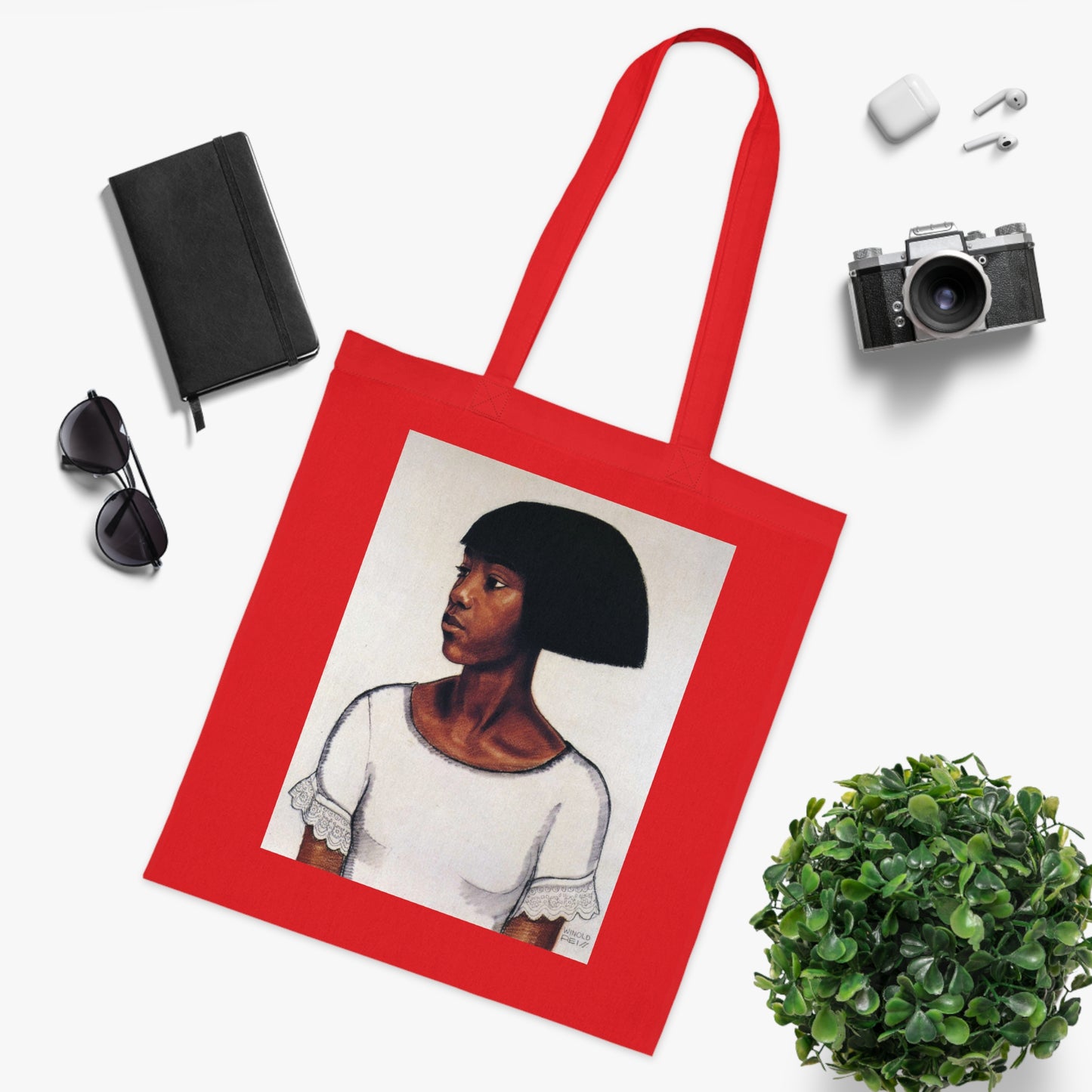 Portrait Cotton Tote Bag — Artistic Black Woman Illustration
