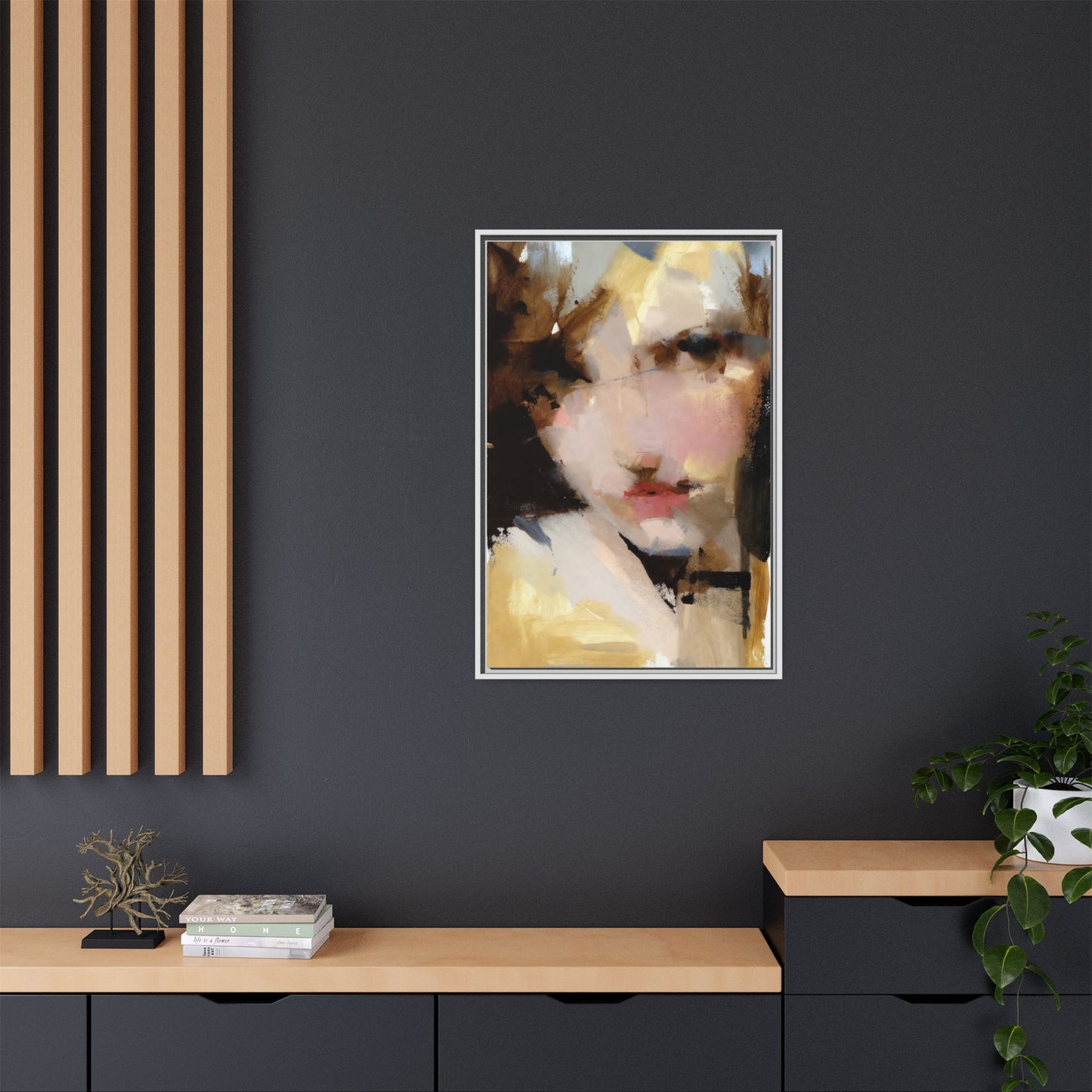 Abstract Portrait Matte Canvas Framed Print — Modern Feminine Wall Art