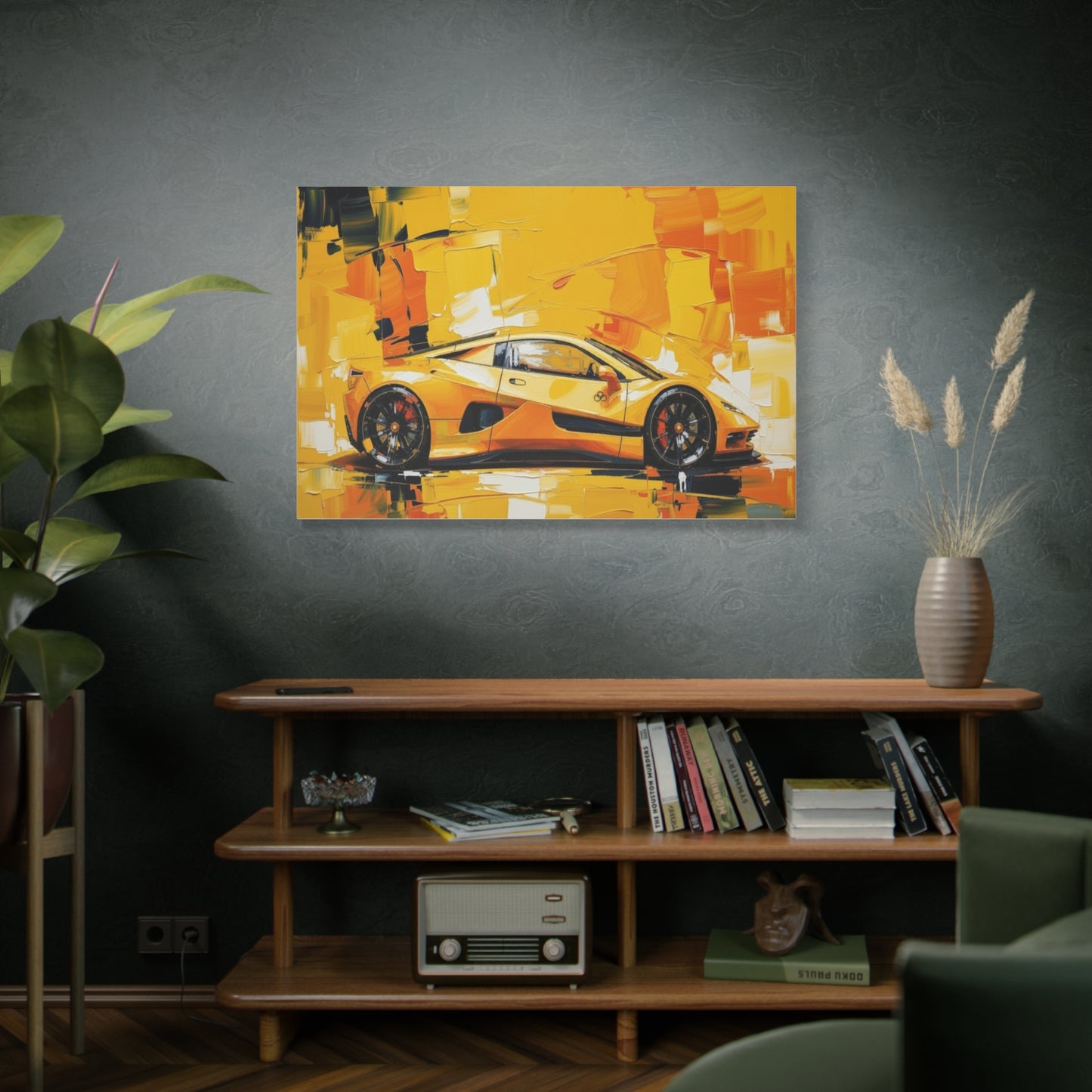 Yellow Sports Car Abstract Canvas Art - Matte Stretched Wall Print