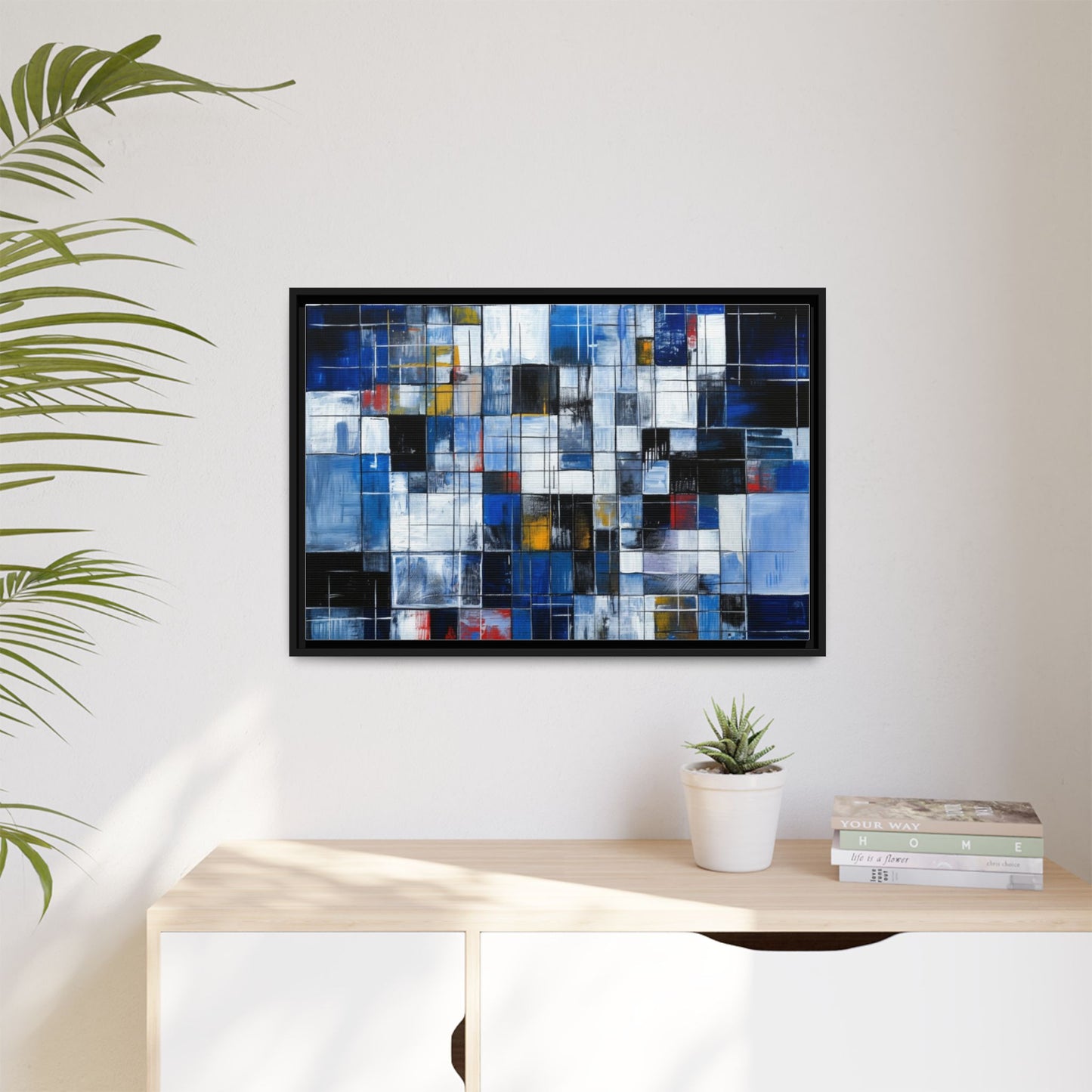 Abstract Blue Grid Matte Canvas Framed Art Print