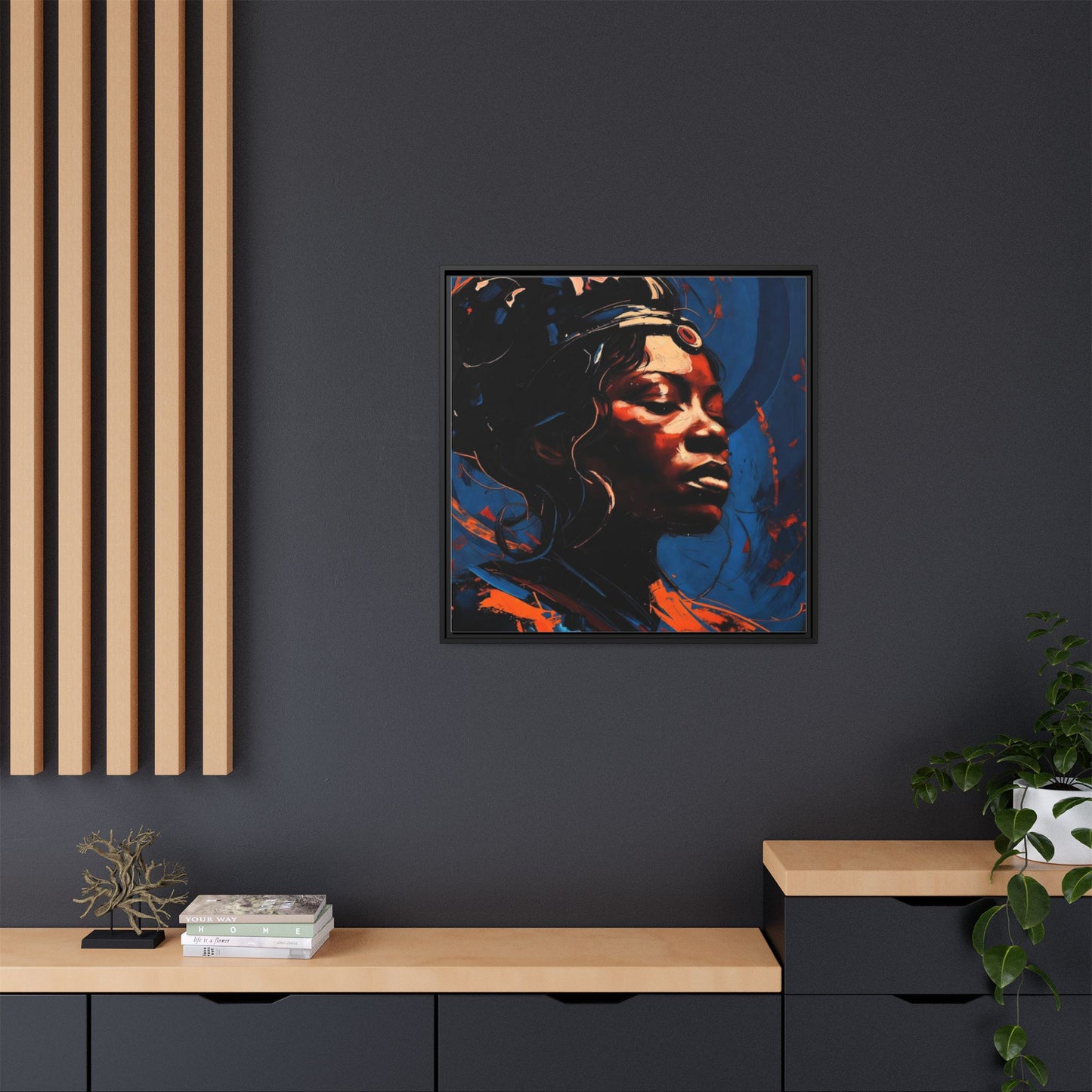Framed Matte Canvas Art - Vibrant Portrait of a Black Woman (Multi-Color)