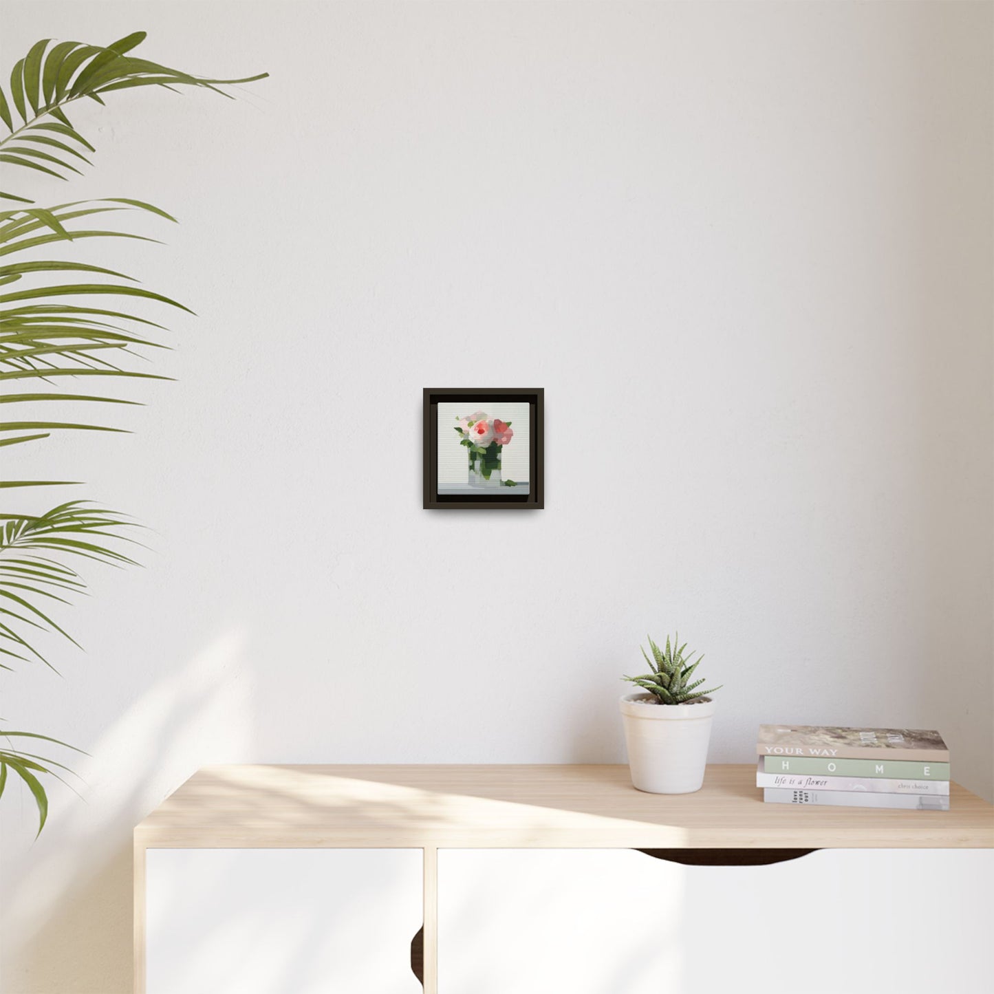 Framed Floral Canvas Print — Modern Pink Roses Still Life