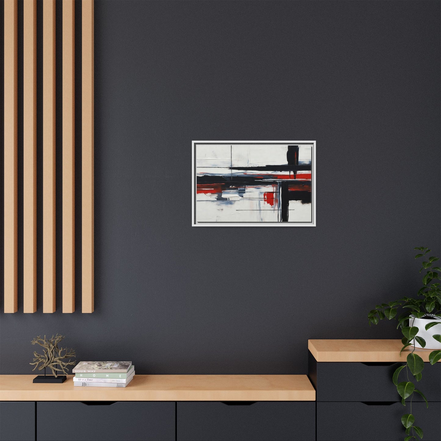 Abstract Red & Black Framed Canvas Art — Modern Matte Wall Painting