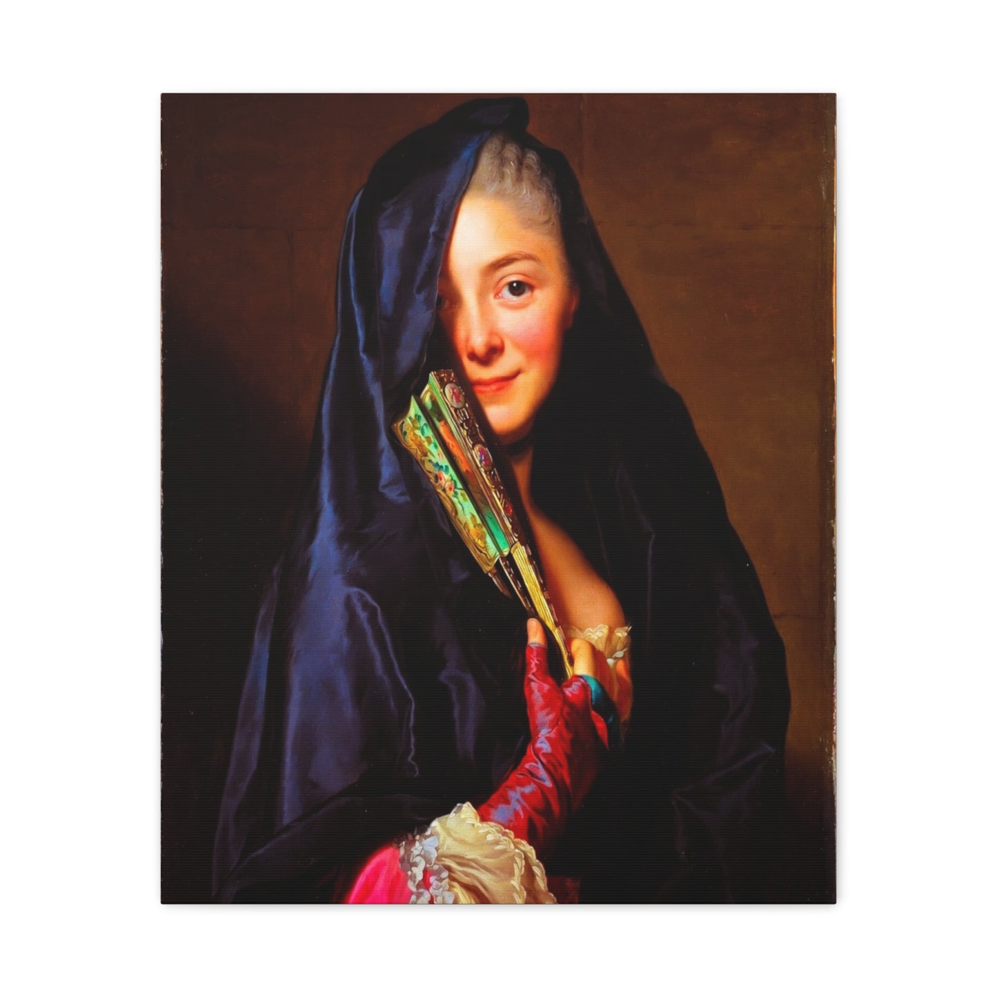 Vintage Portrait Canvas Print — Elegant Lady with Fan Matte Stretched Wall Art