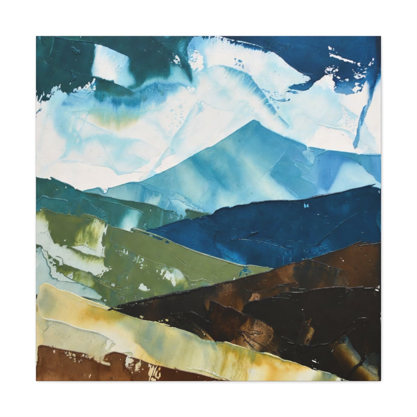 Abstract Mountain Landscape Matte Canvas Wall Art — Blue & Earth Tone Stretched Canvas