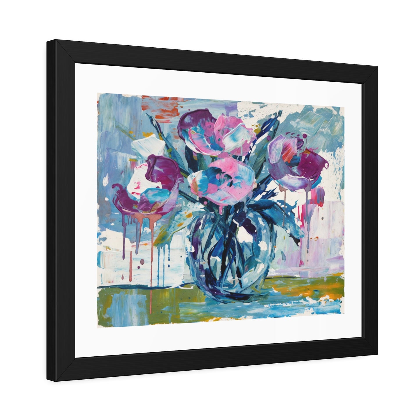 Framed Floral Art Print — Colorful Abstract Vase Poster