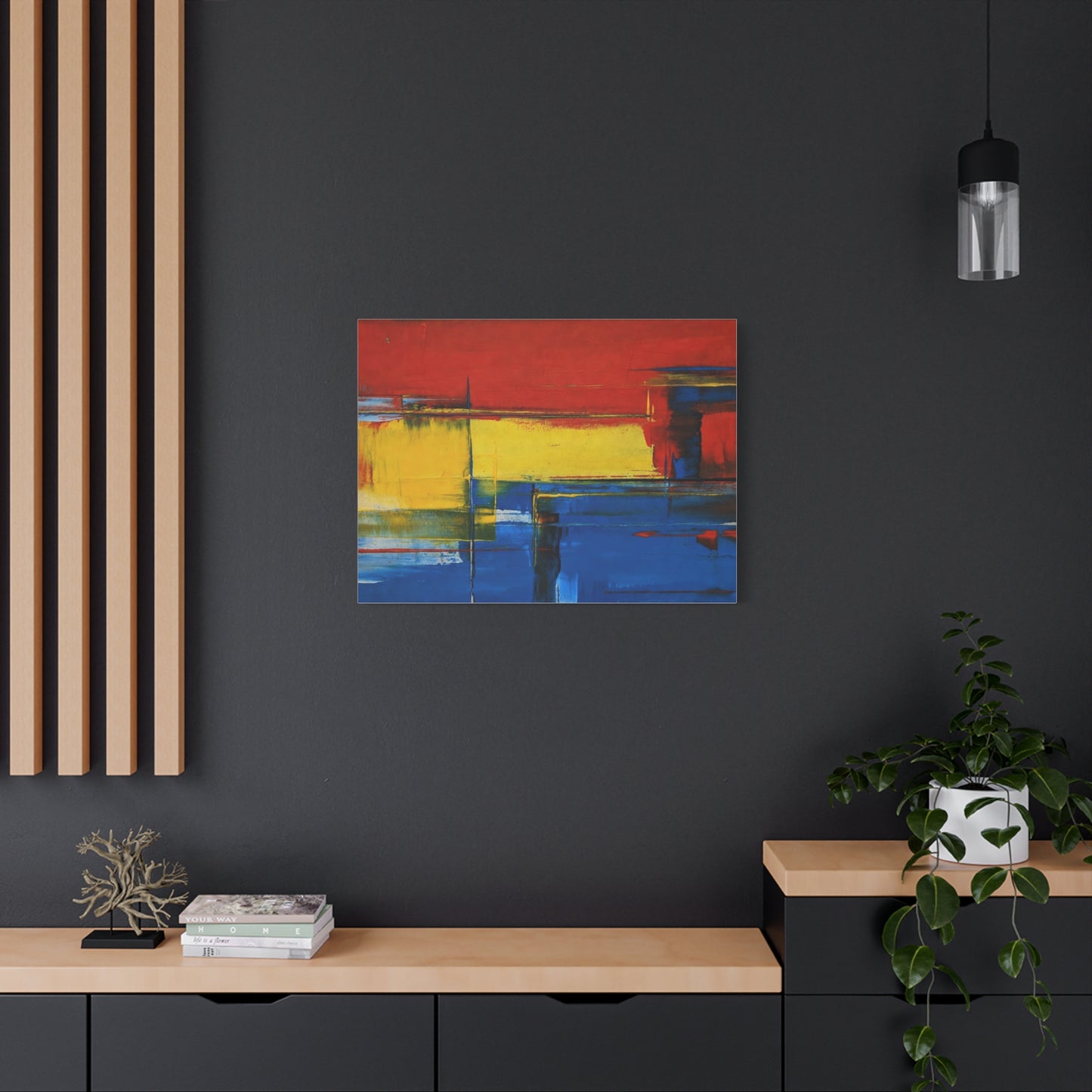 Abstract Color Block Matte Canvas Wall Art — Red, Yellow & Blue Stretched Canvas
