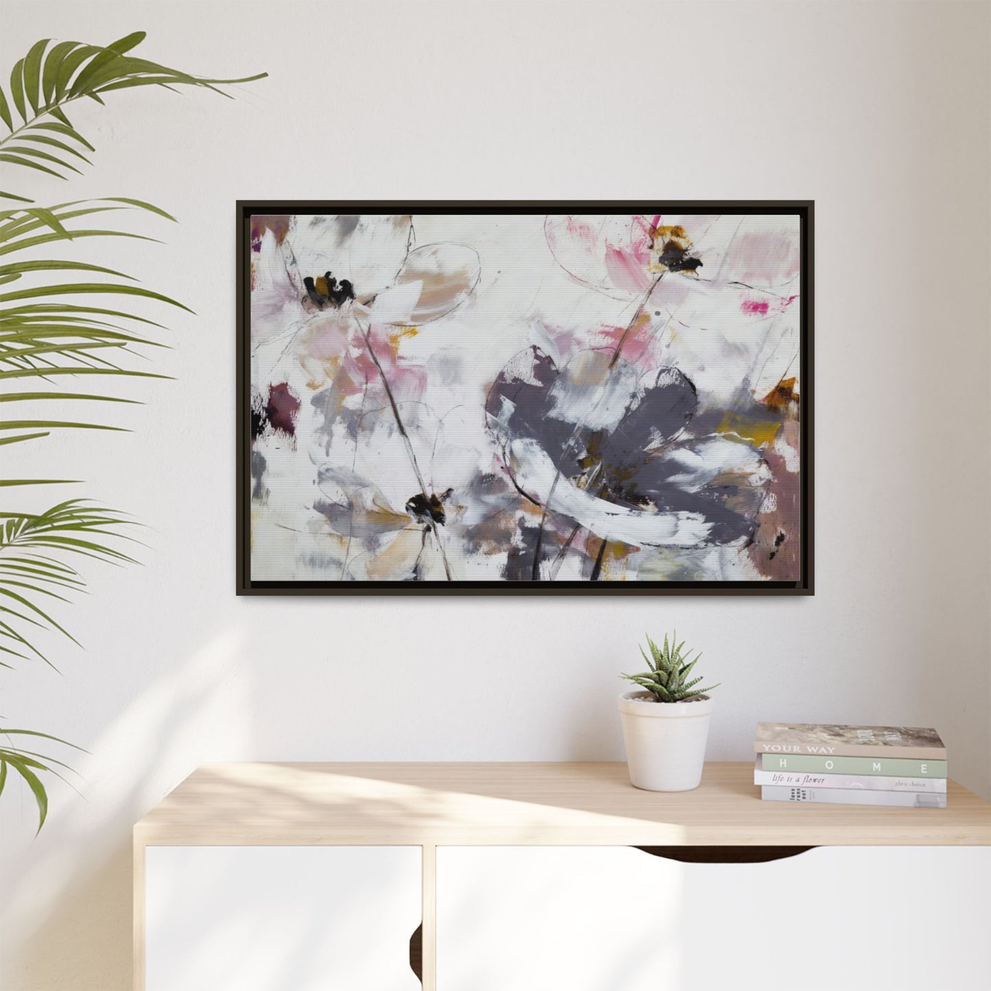 Abstract Floral Matte Canvas Framed Wall Art — Soft Watercolor Blooms