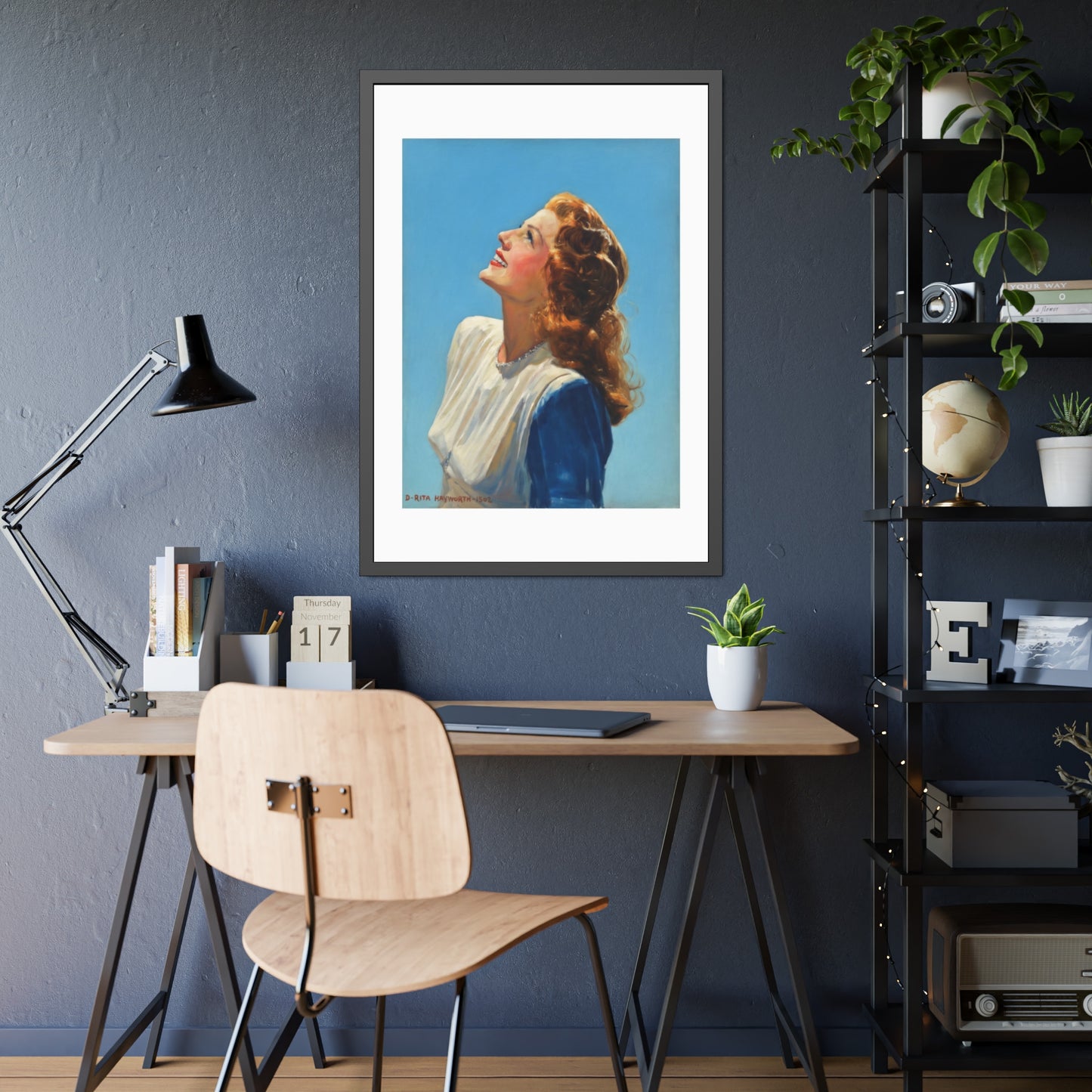 Vintage Rita Hayworth Looking Up Framed Art Print — Retro Mid-century Poster