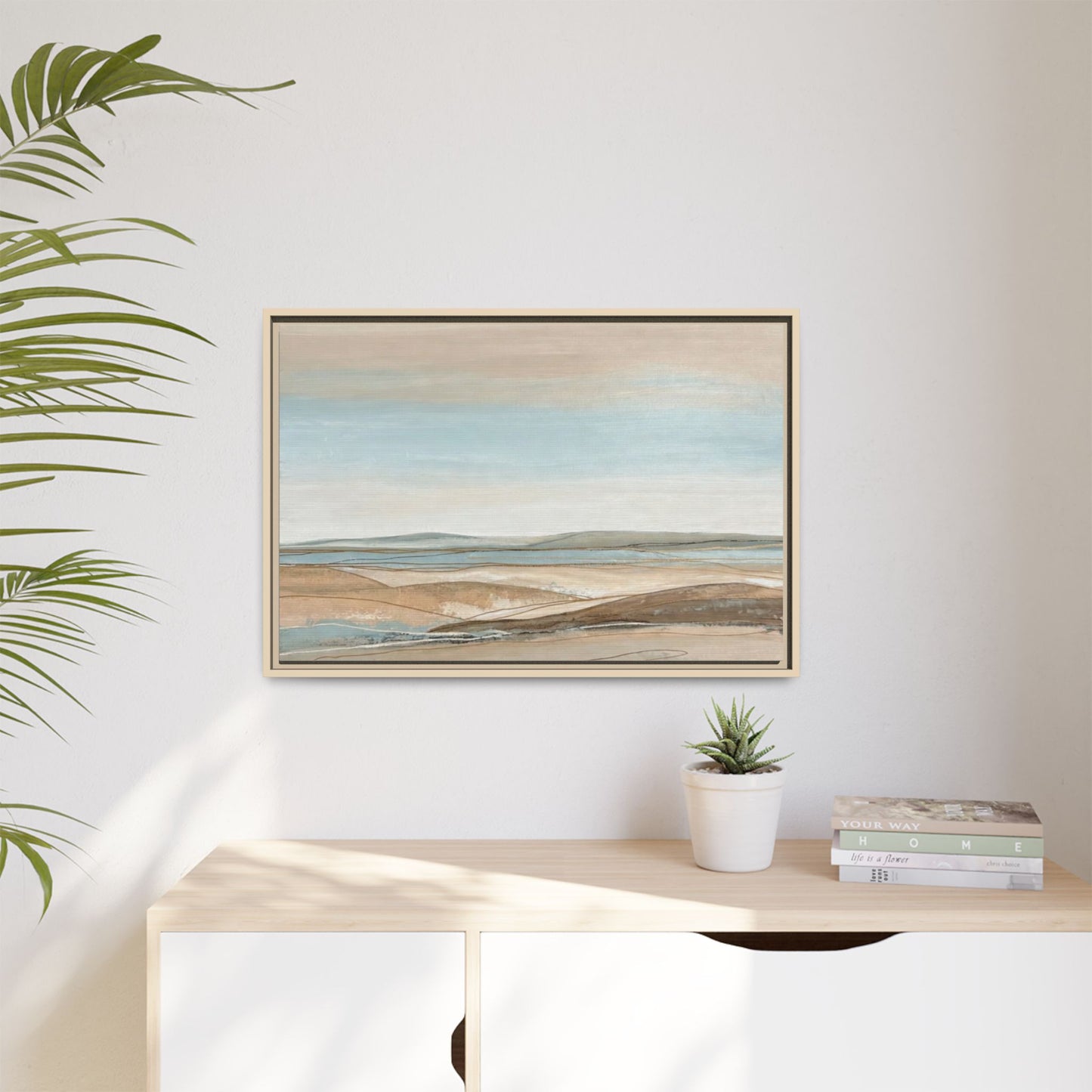 Framed Abstract Landscape Matte Canvas — Serene Coastal Horizon Wall Art