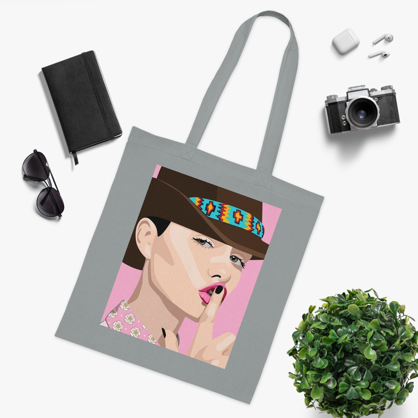 Pop Art Woman Tote Bag — Stylish Retro Portrait Cotton Shopper