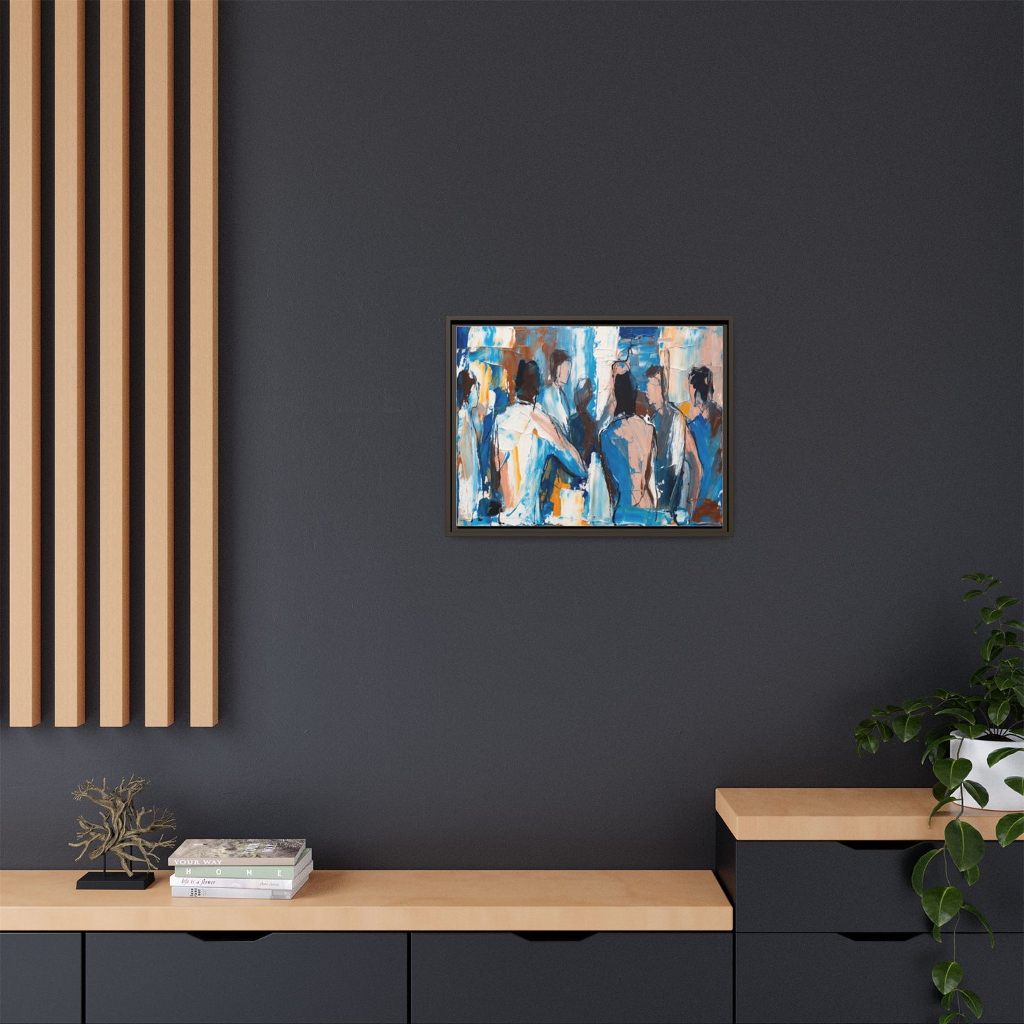 Abstract Coastal Figures Matte Canvas Framed Wall Art