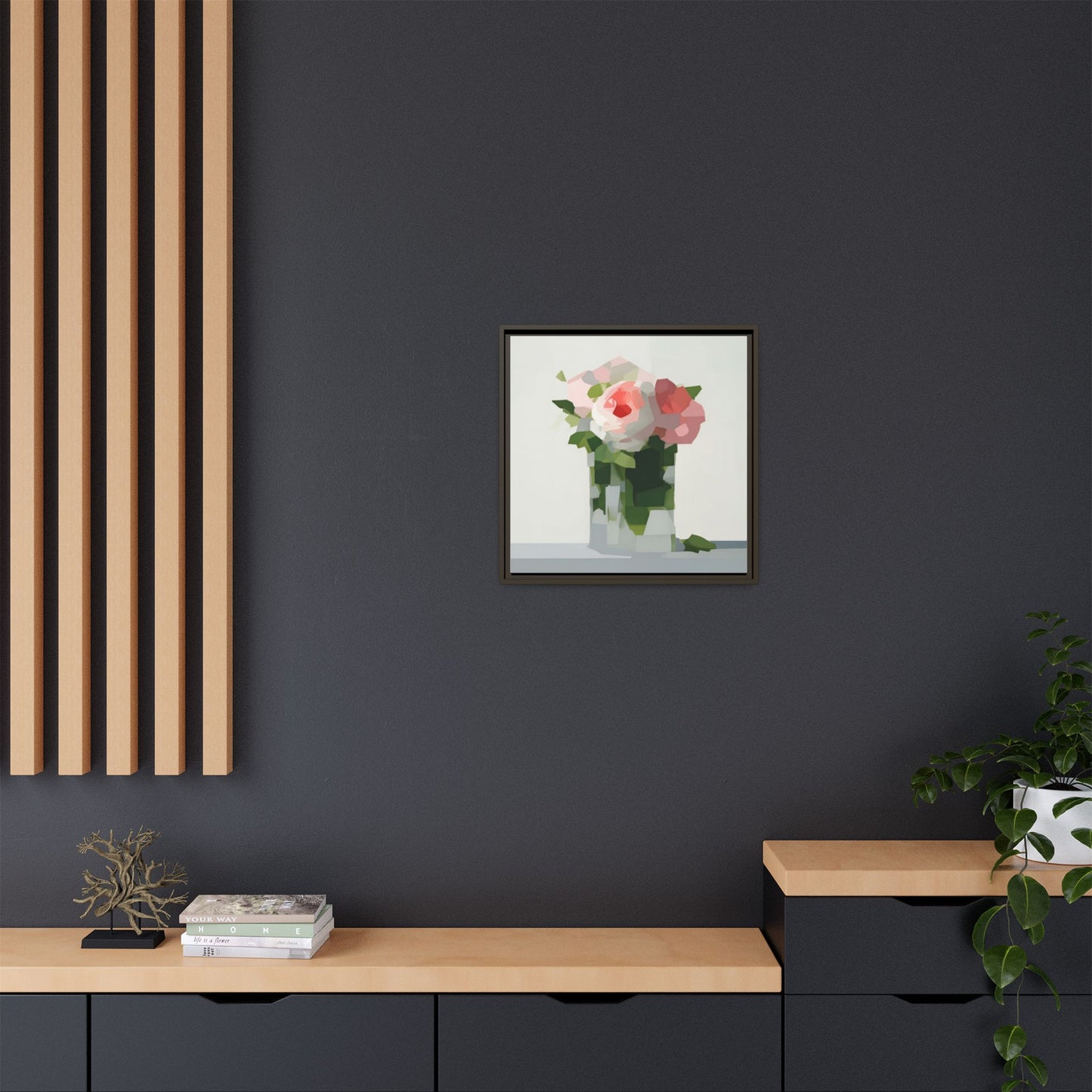 Framed Floral Canvas Print — Modern Pink Roses Still Life