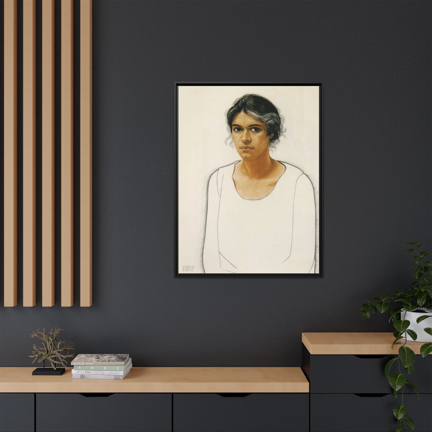 Portrait of a Woman by Winold Reiss Framed Matte Canvas Portrait Print