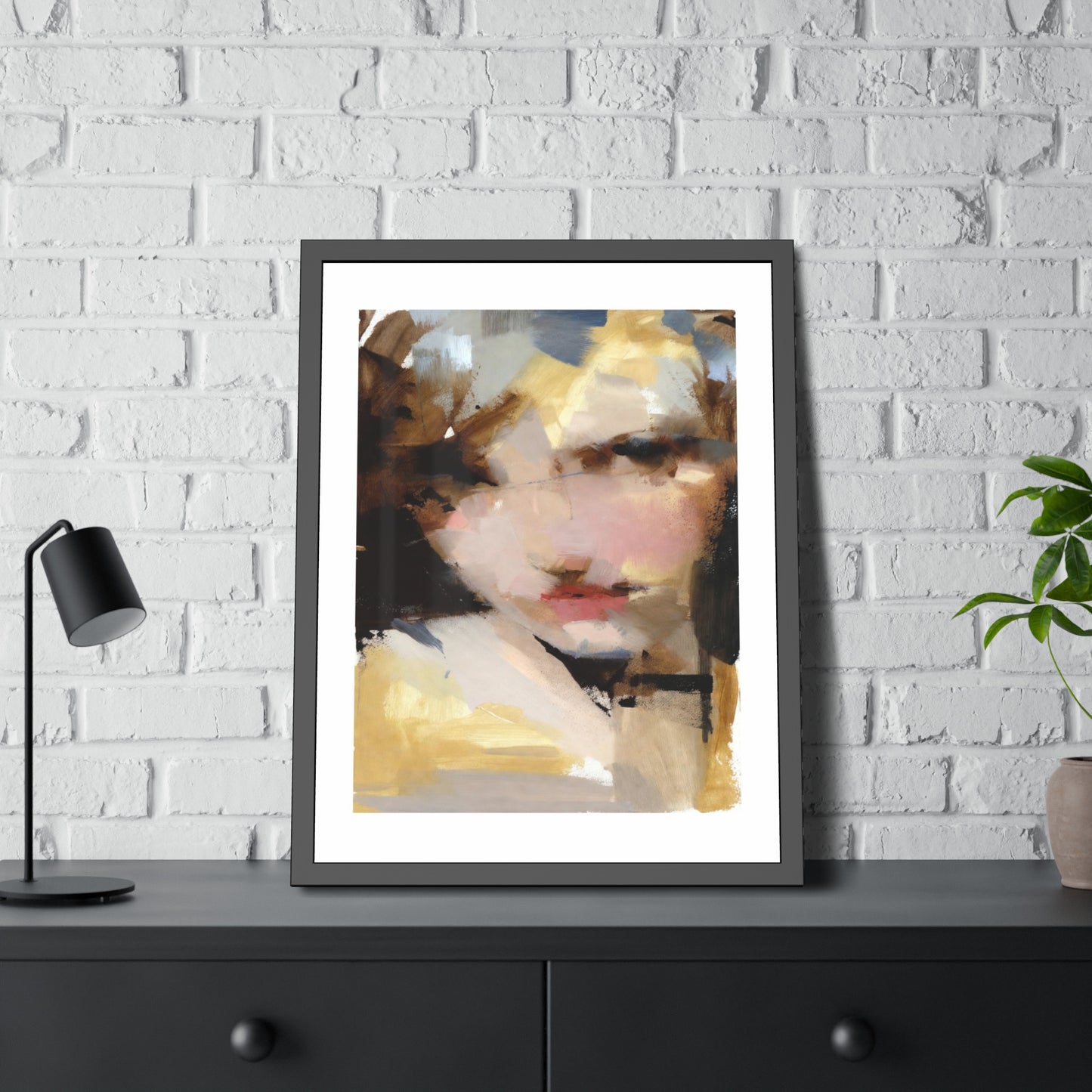 Abstract Portrait Framed Poster – Modern Impressionist Wall Art
