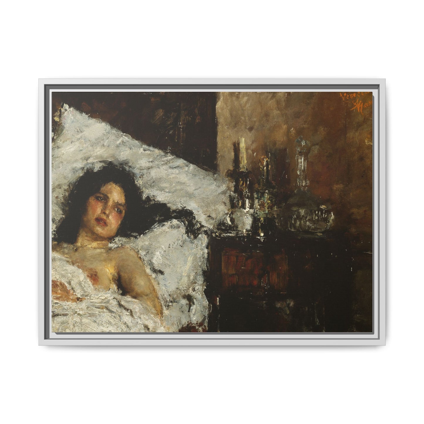 Resting by Antonio Mancini Framed Matte Canvas Wall Art Print
